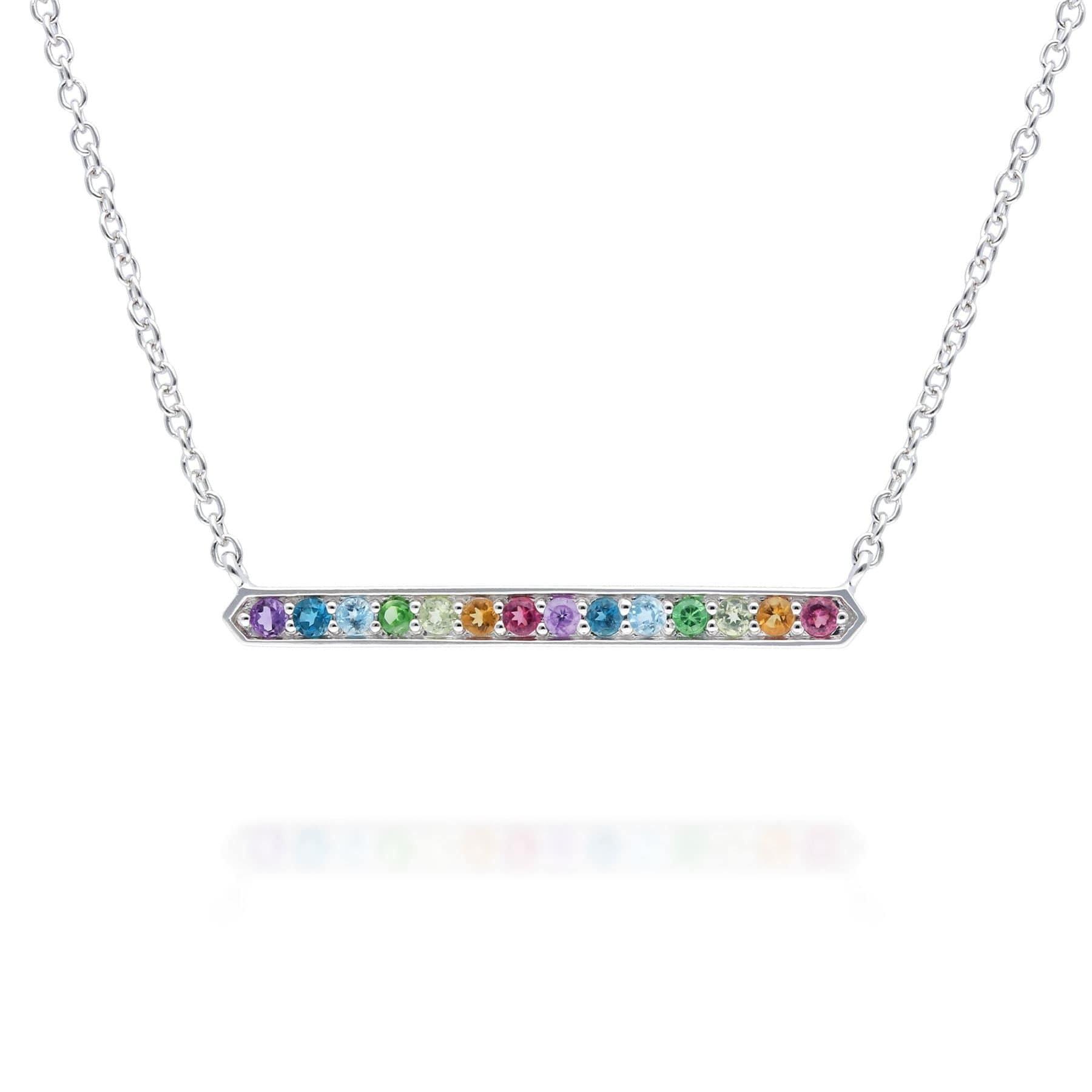 Rainbow Gemstone Bar Necklace in 925 Sterling Silver