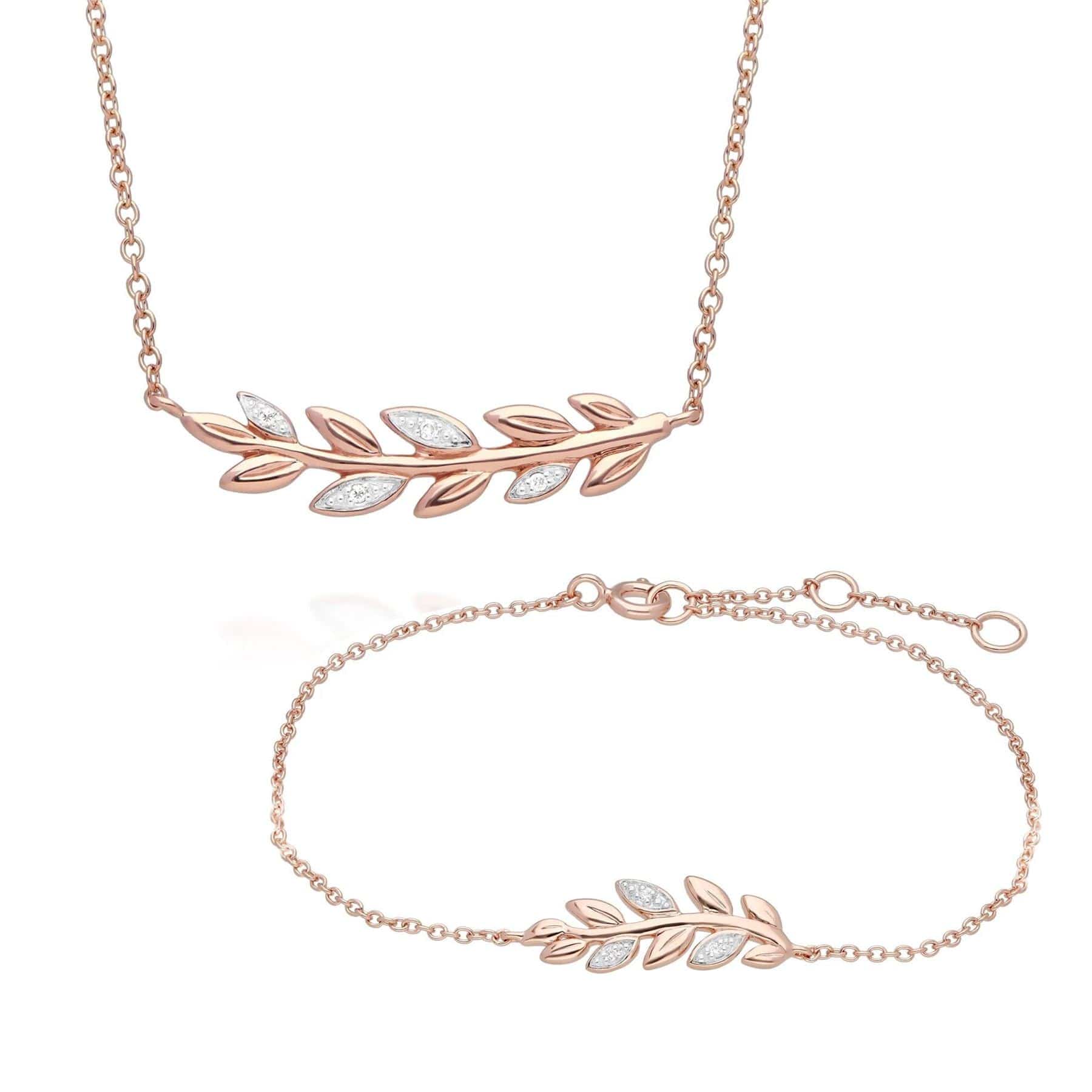 O Leaf Diamond Necklace & Bracelet Set in 9ct Rose Gold - Gemondo