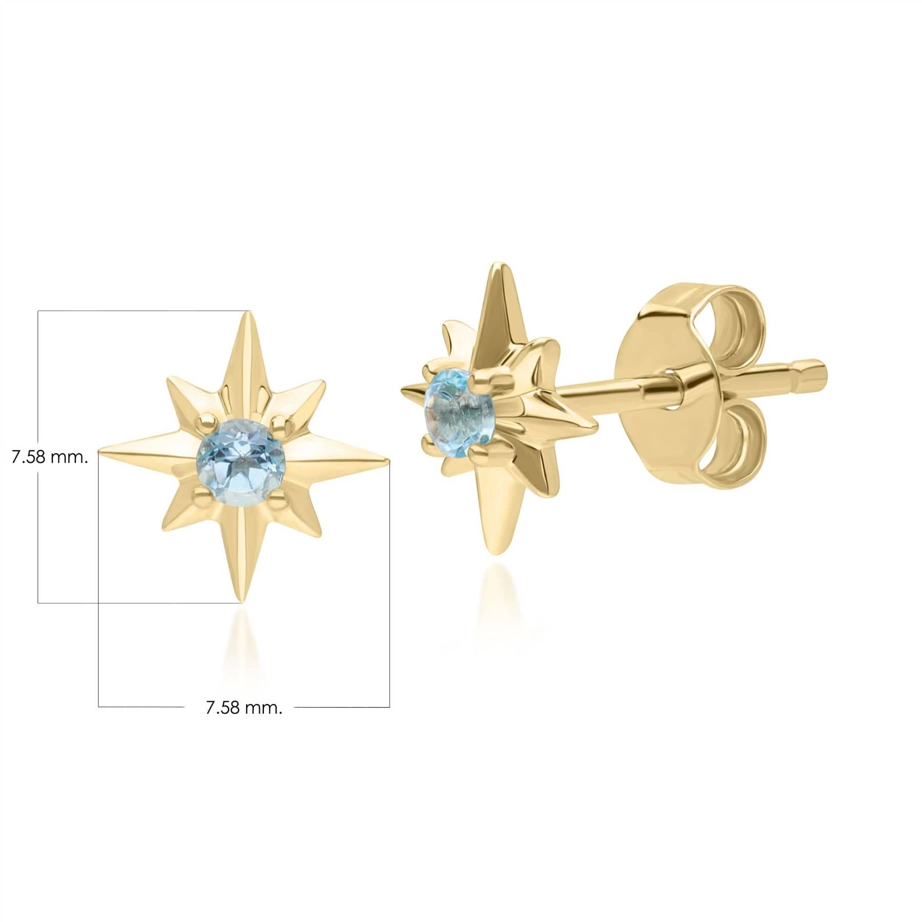 135E1821019 Night Sky Light Swiss Blue Topaz Cabochon Star Stud Earrings in 9ct Yellow Gold Dimensions