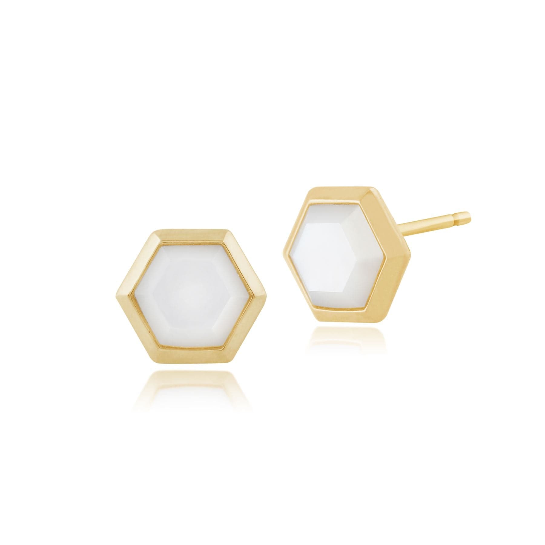 Geometric Mother of Pearl Prism Stud Earrings in Gold Plated 925 Sterling Silver - Gemondo