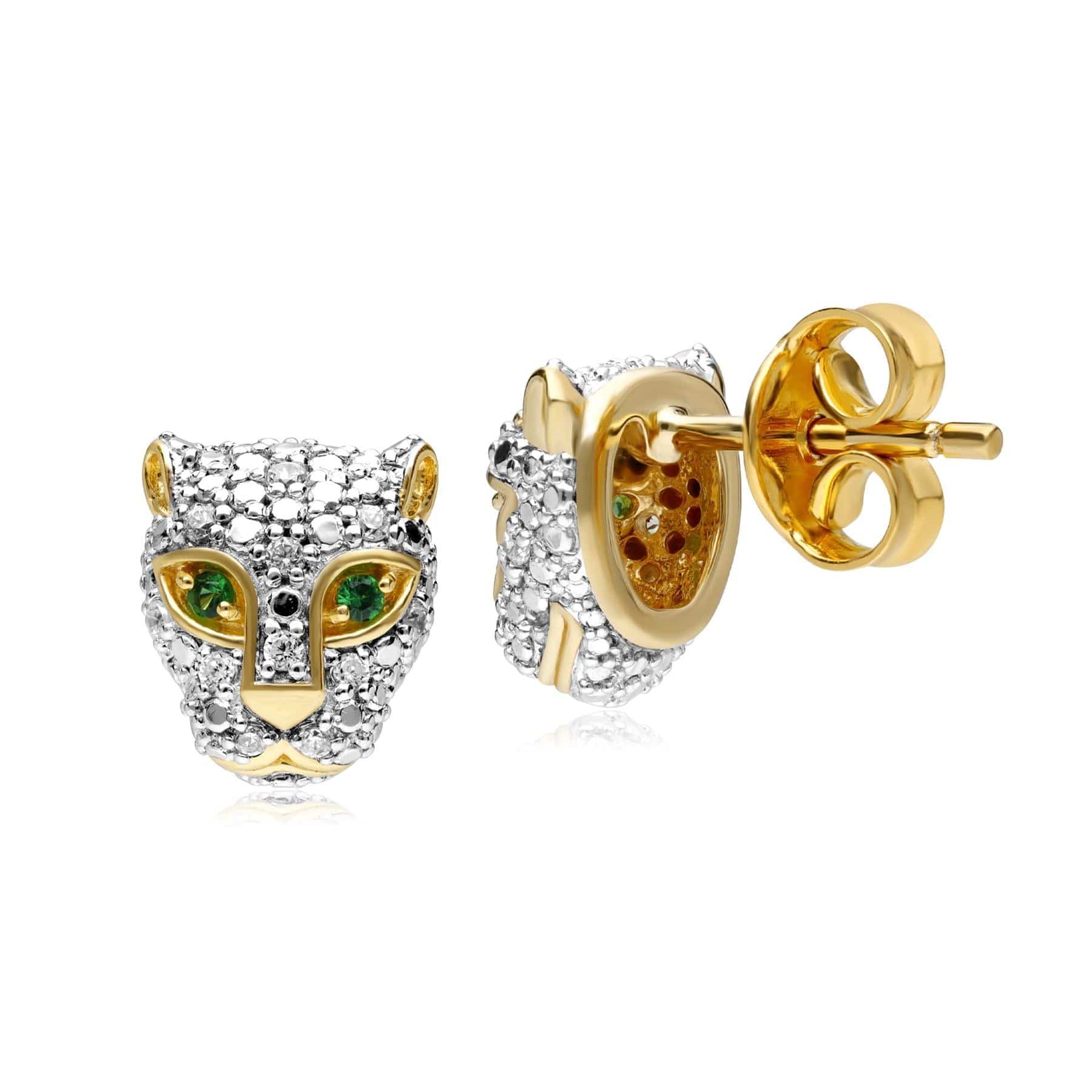 135E1776019 ECFEW™ 'The Unifier' Tsavorite & Diamond Cheetah Stud Earrings in 9ct Yellow Gold 4