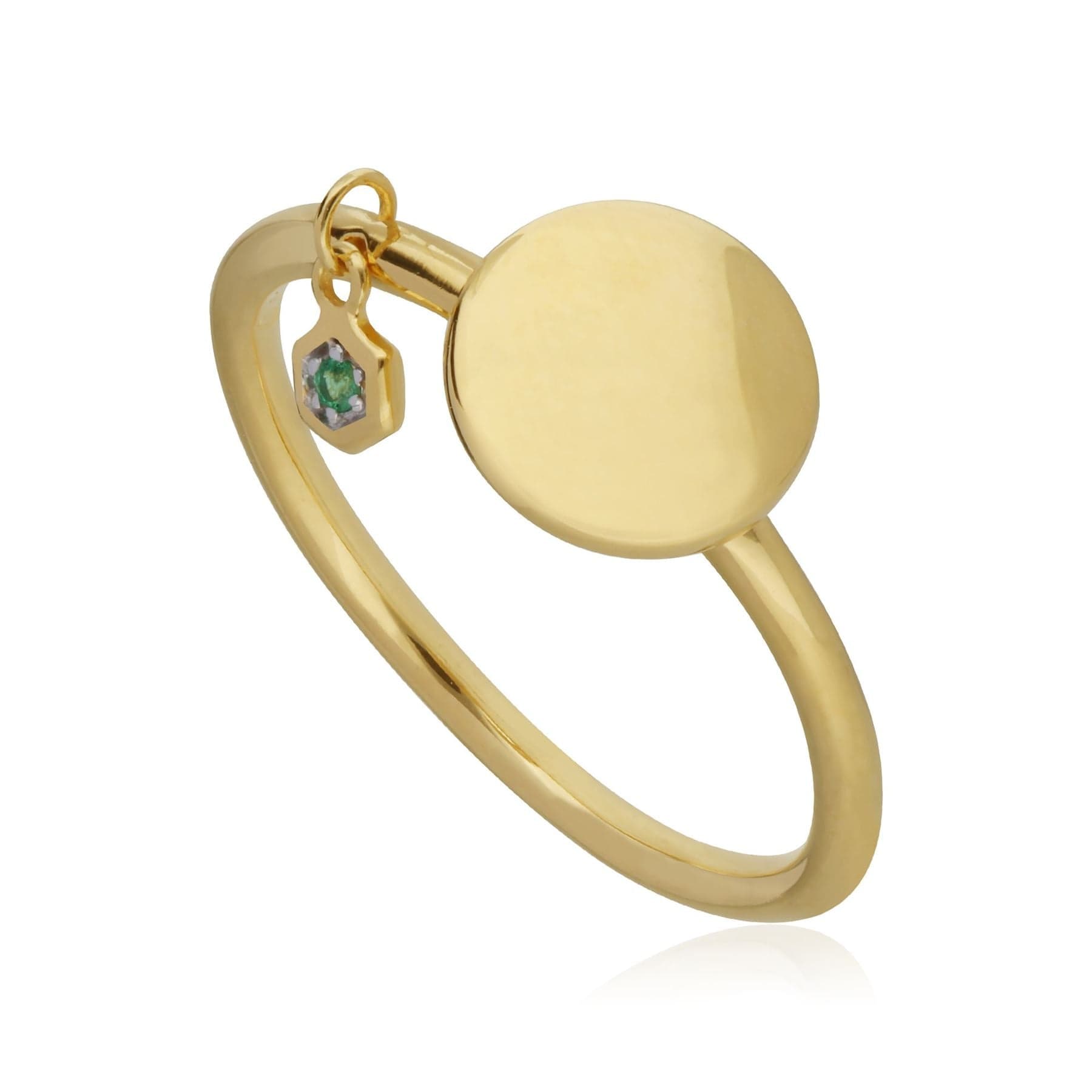 Emerald Engravable Ring in Yellow Gold Plated Sterling Silver - Gemondo