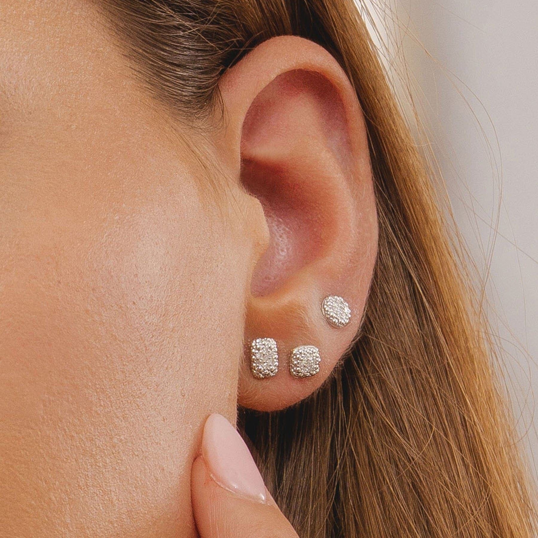 Diamond Pave Rectangle Stud Earrings 9ct Yellow Gold - Gemondo