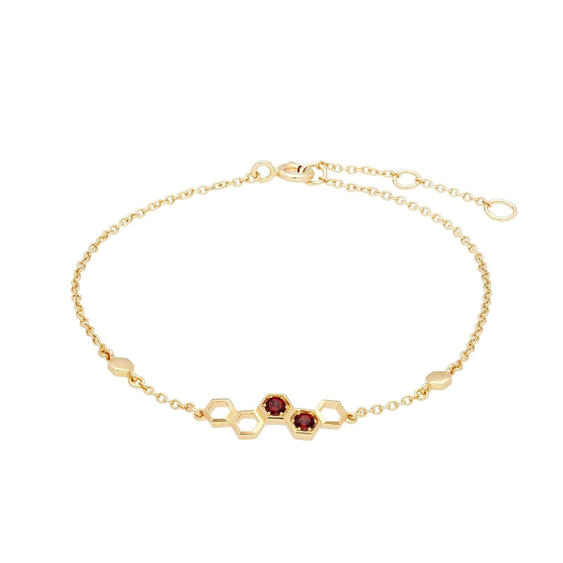 135L0305029 Honeycomb Inspired Garnet Link Bracelet in 9ct Yellow Gold 1