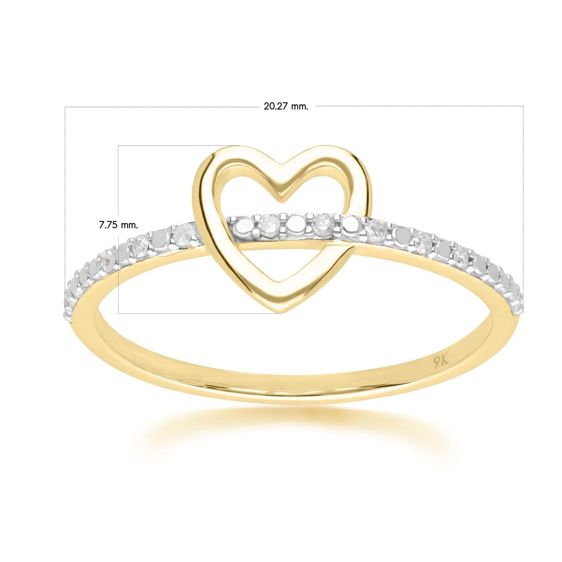 Love Heart Diamond Band Ring in 9ct Yellow Gold - Gemondo