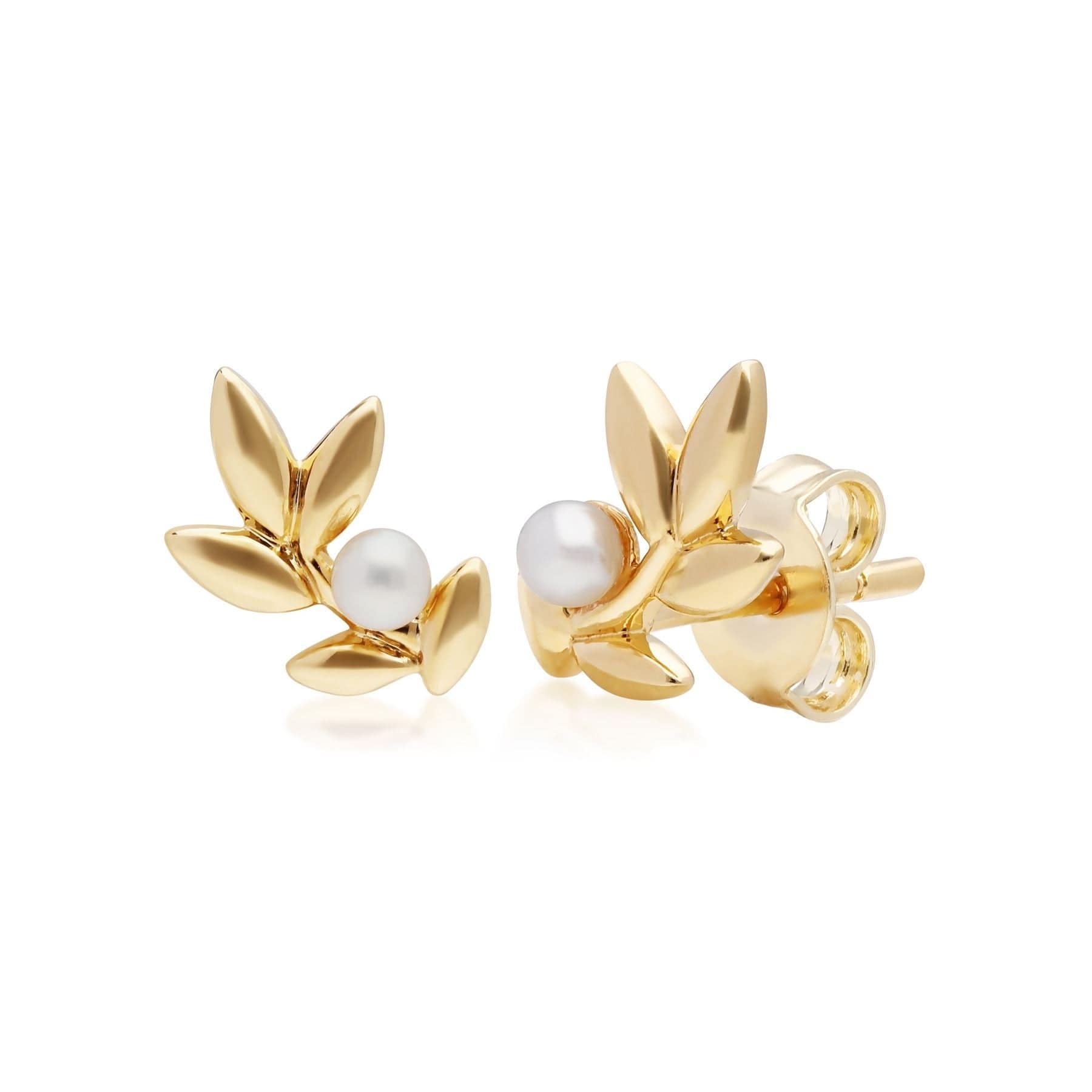 O Leaf Pearl Necklace & Stud Earring Set in Gold Plated 925 Sterling Silver - Gemondo