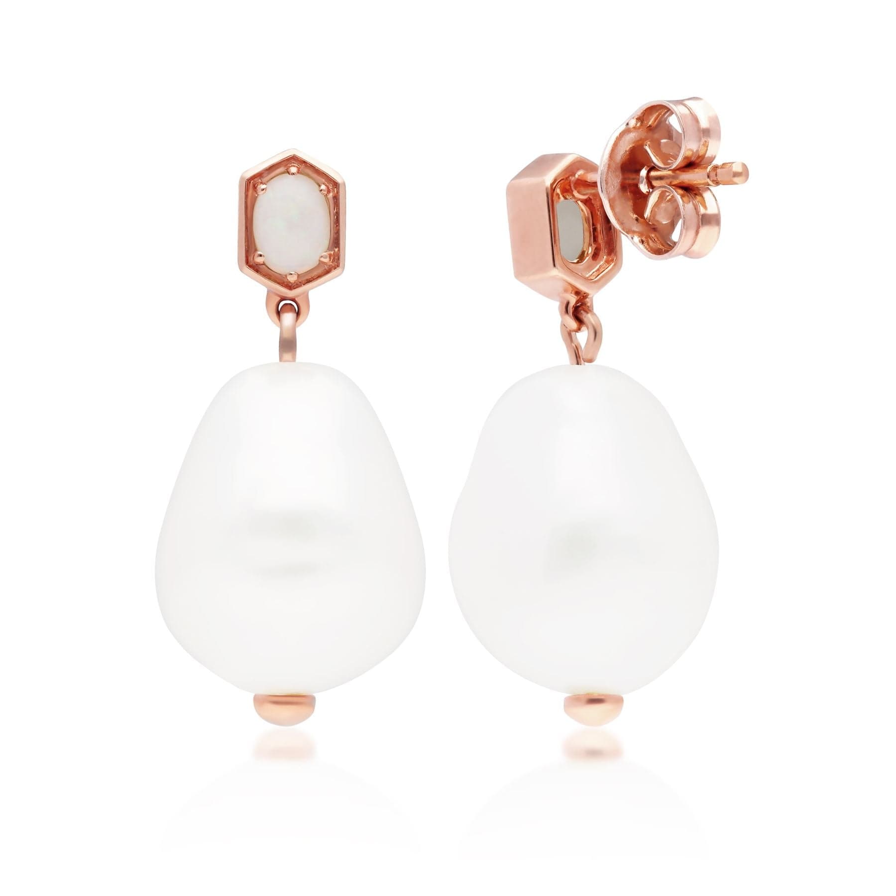 270E031101925 Modern Baroque Pearl & Opal Drop Earrings in Rose Gold Plated Silver 4