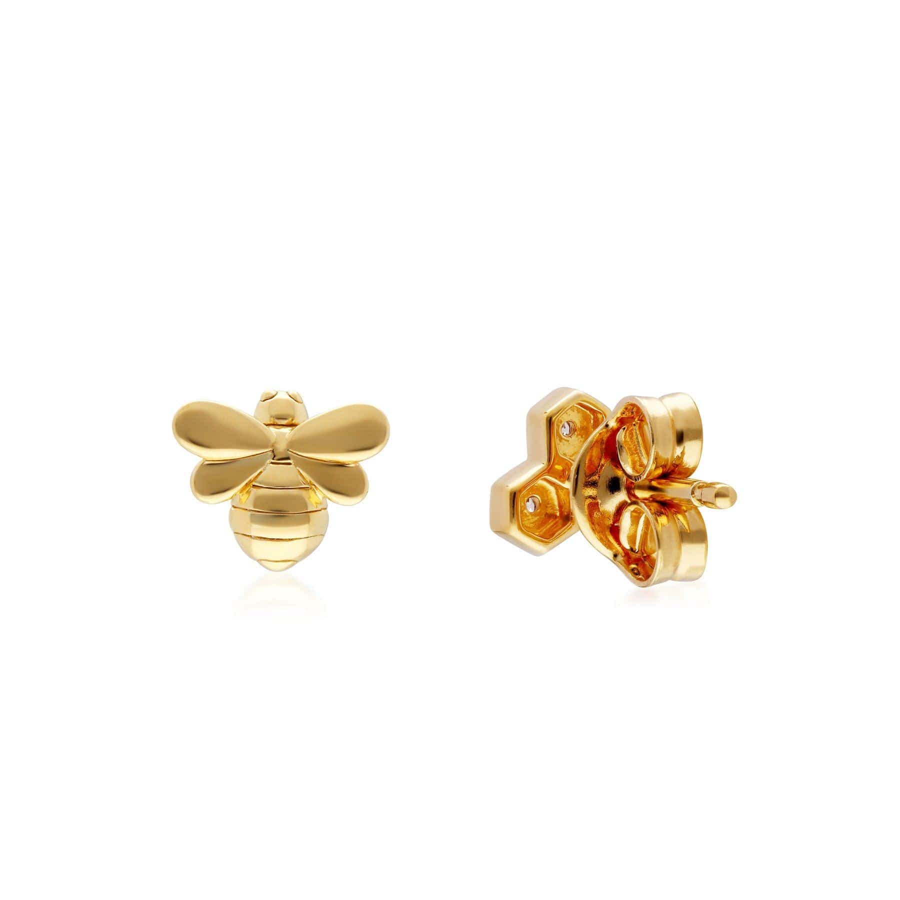 Yellow Gold Honeycomb Inspired Mismatched Diamond Bee Earrings