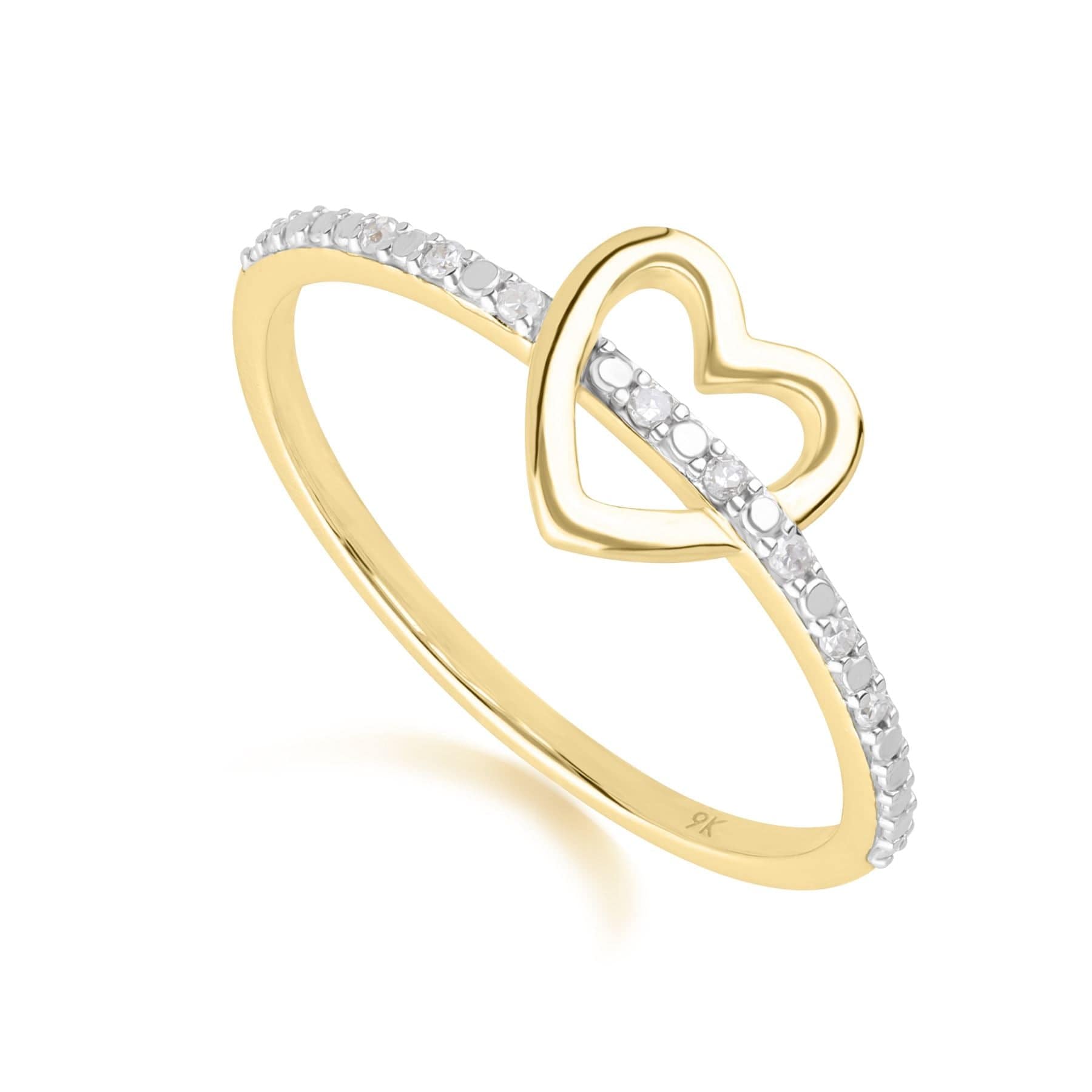 Love Heart Diamond Band Ring in 9ct Yellow Gold - Gemondo