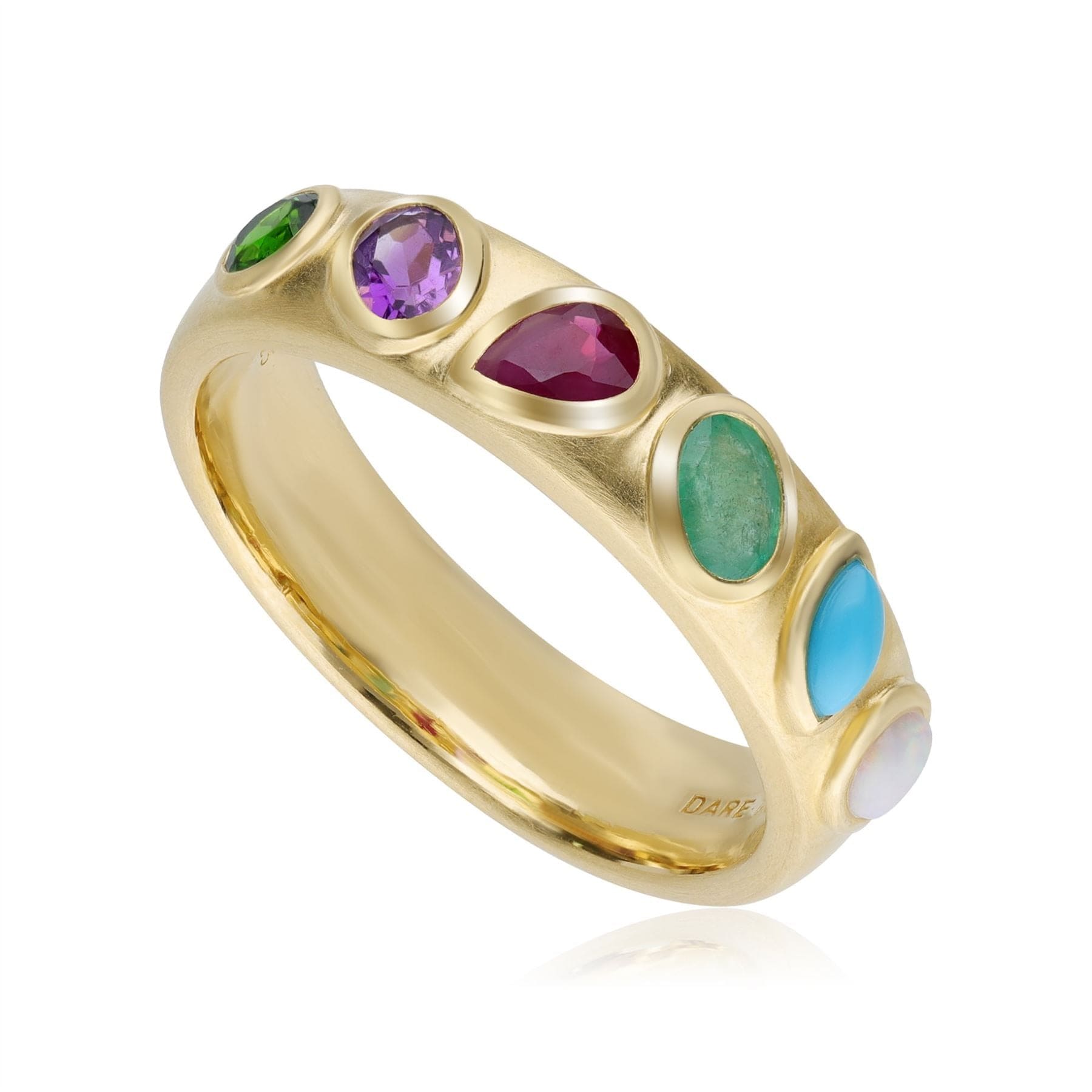 Coded Whispers 'Dare To' Acrostic Gemstone Ring In Yellow Gold Plated Silver - Gemondo