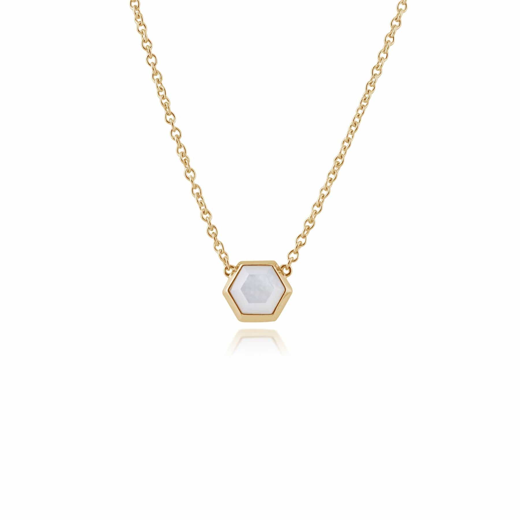 Geometric Hexagon Mother of Pearl Necklace in Gold Plated Silver