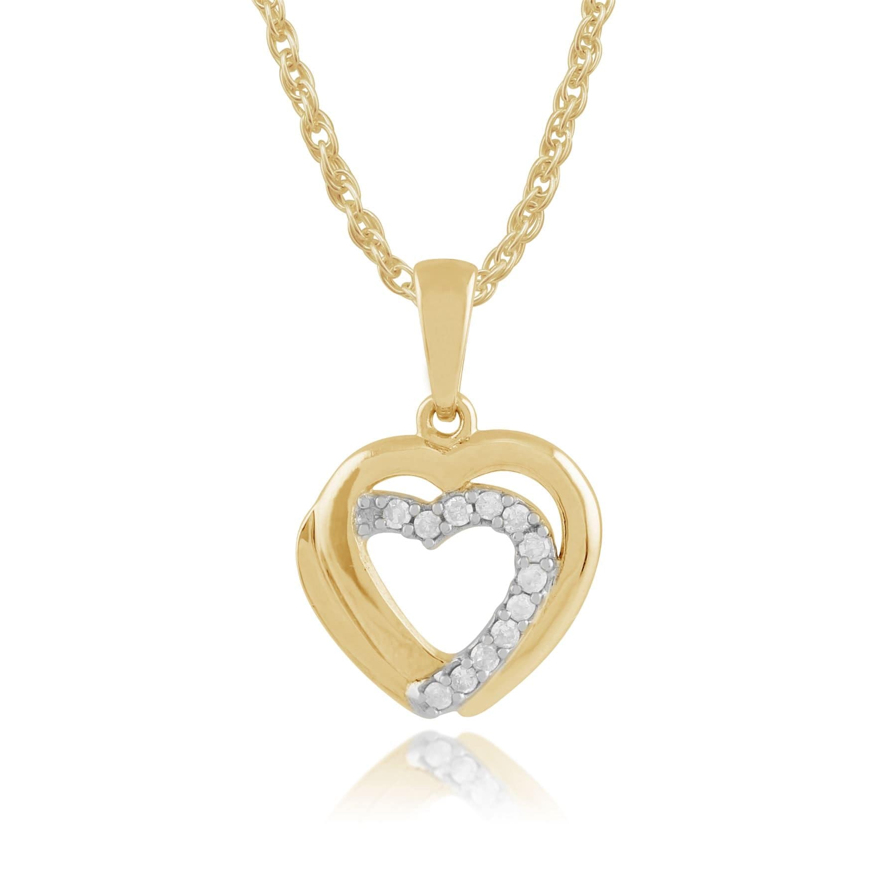 191P0697019 Gemondo 9ct Yellow Gold 0.06ct Diamond Hearts Pendant on Chain 1