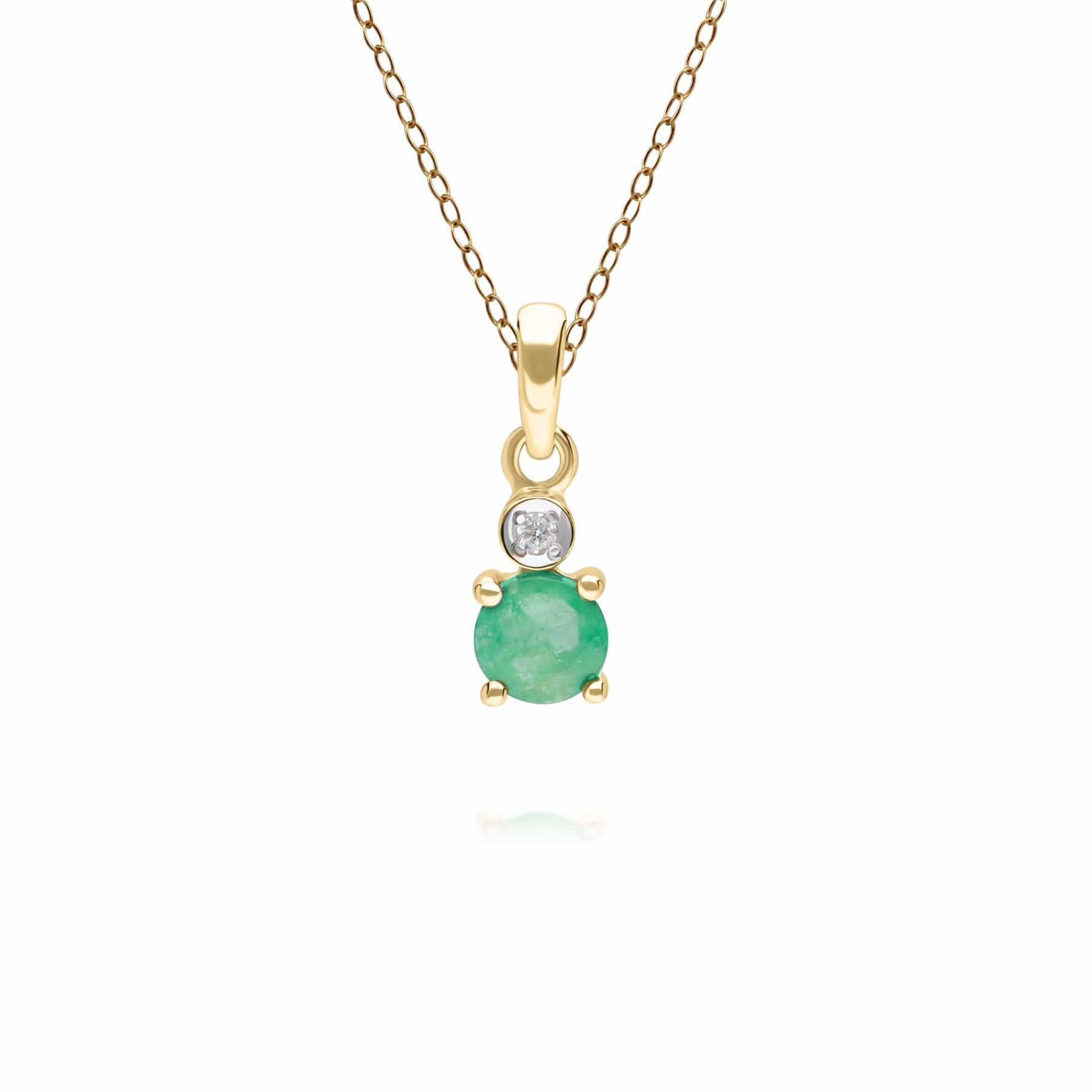 Micro Statement Round Emerald & Diamond Pendant in 9ct Yellow Gold - Gemondo