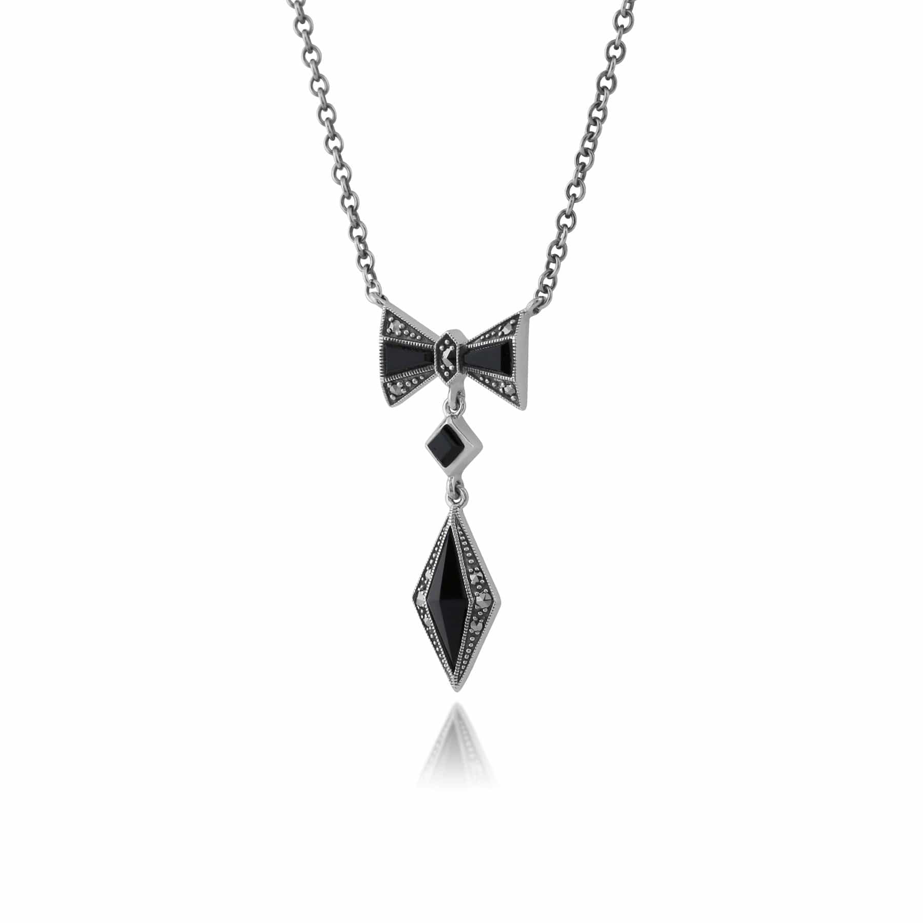 Gemondo 925 Sterling Silver 0.65ct Black Onyx & Marcasite Art Deco 45cm Necklace - Gemondo