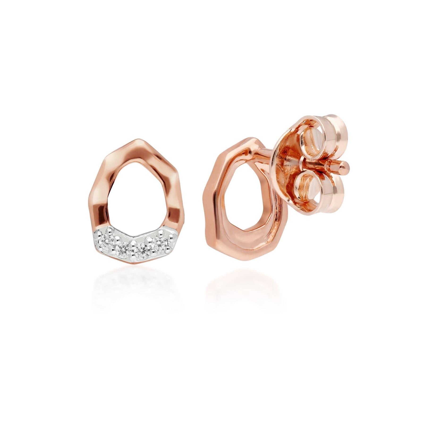 Diamond Pave Asymmetric Stud Earrings in 9ct Rose Gold