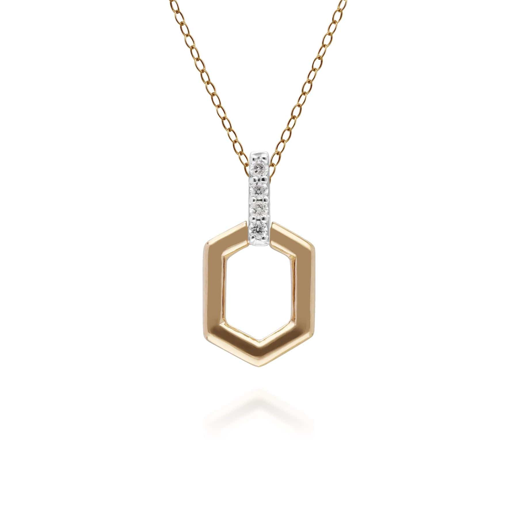 Diamond Pave Hex Bar Pendant in 9ct Gold