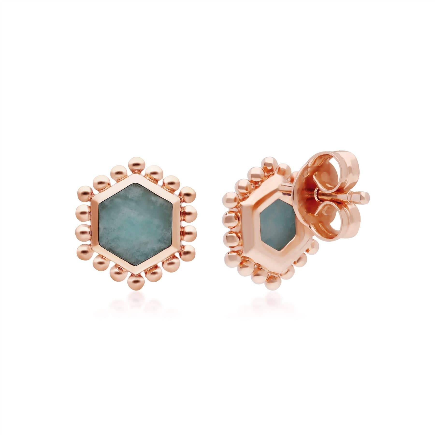 271E020901925 Amazonite Flat Slice Hex Stud Earrings in Rose Gold Plated Silver 2