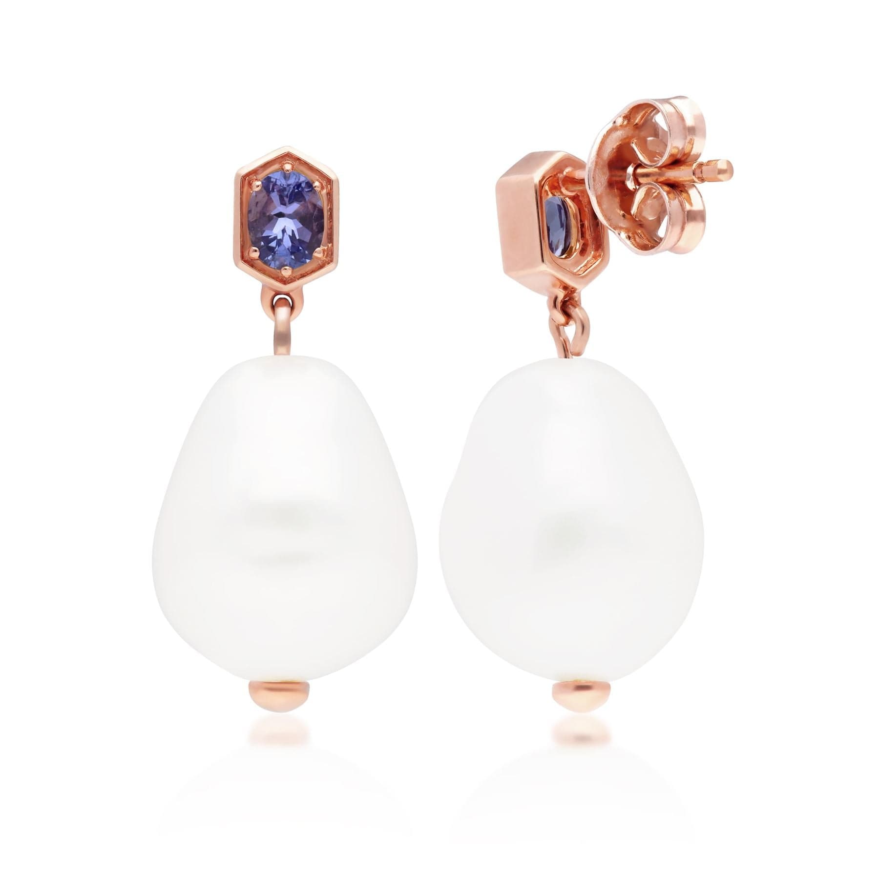 Modern Baroque Pearl & Tanzanite Drop Earrings in Rose Gold Plated Silver 2