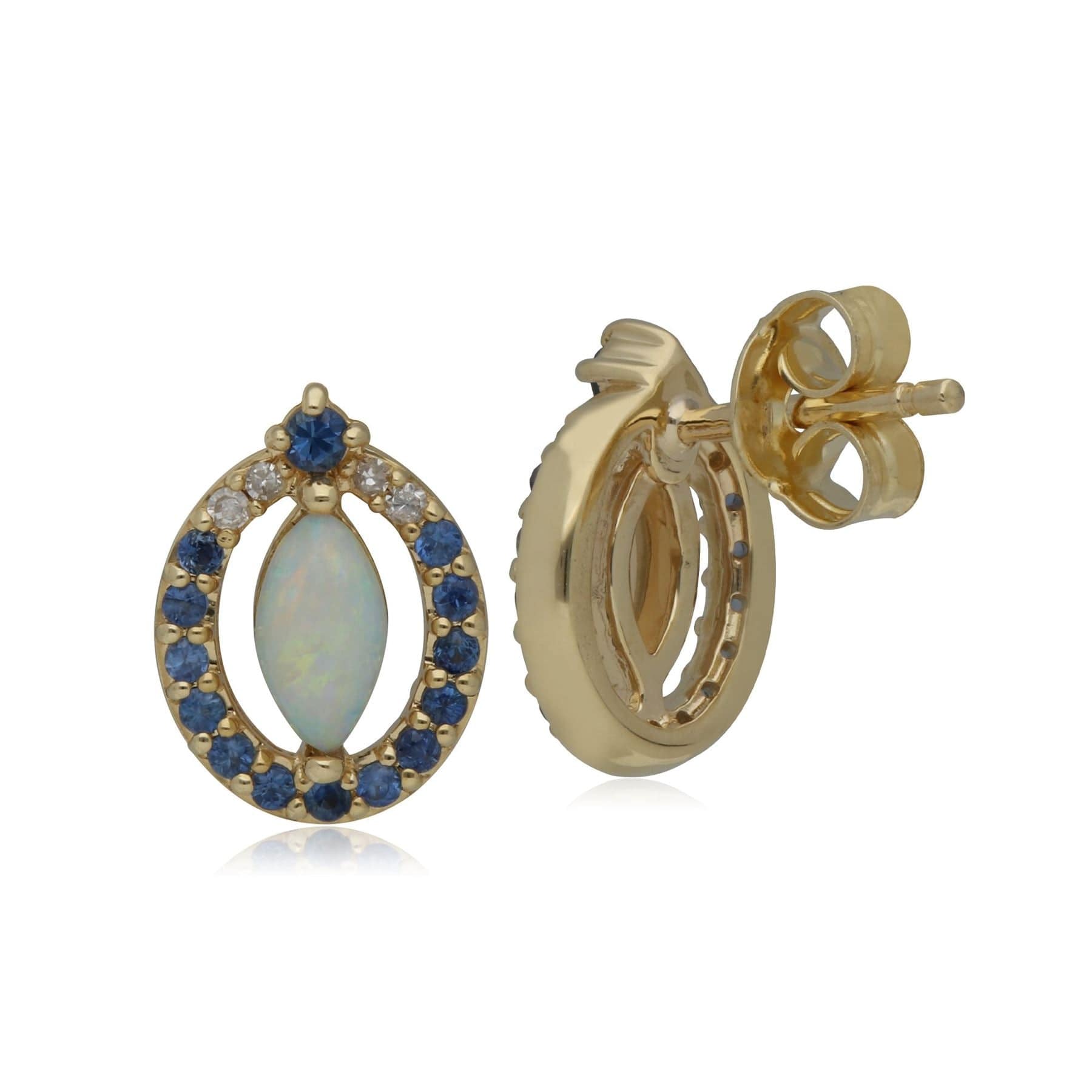Classic Opal, Sapphire & Diamond Stud Earrings in 9ct Gold - Gemondo