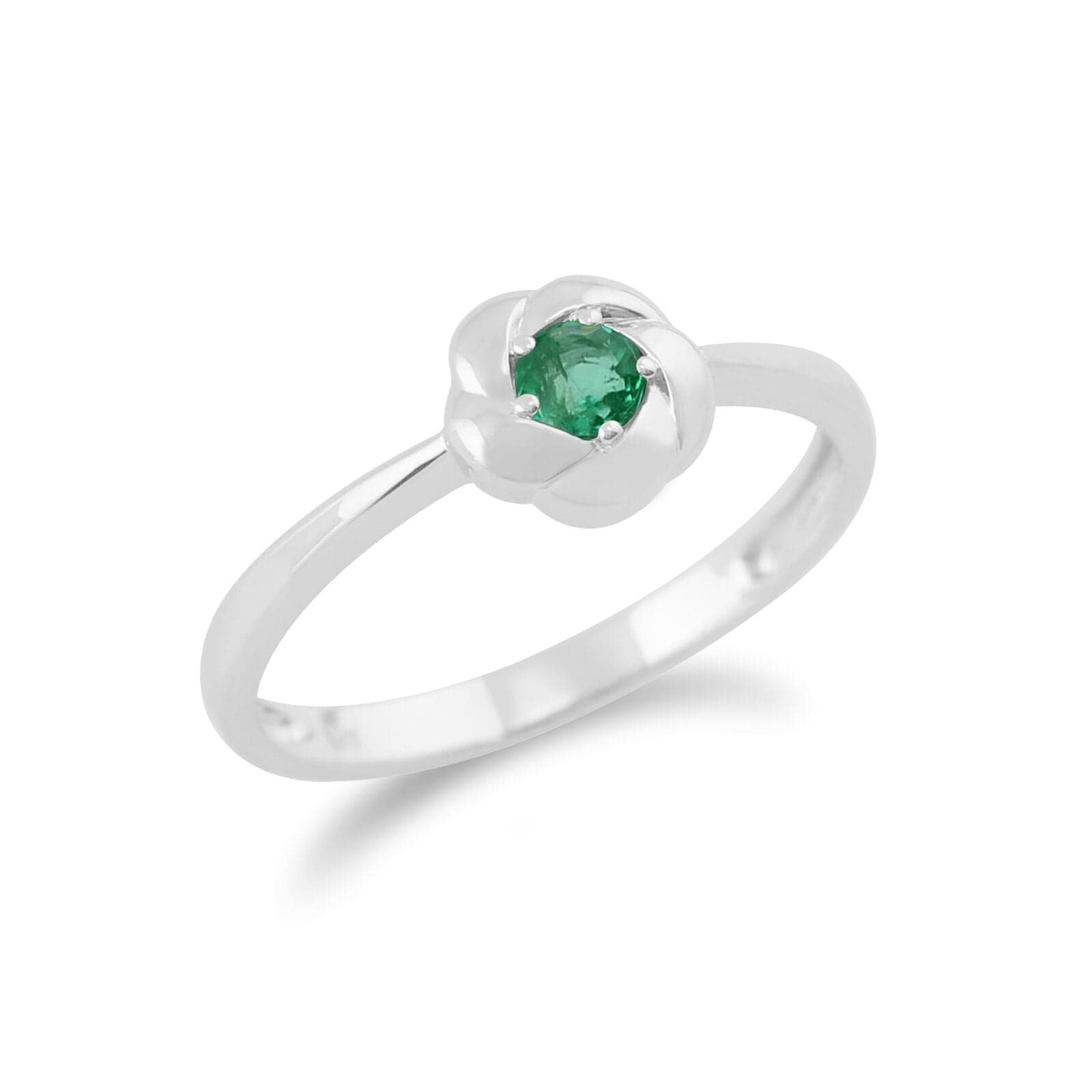Gemondo Plaited Texture 9ct White Gold 0.16ct Emerald Ring - Gemondo