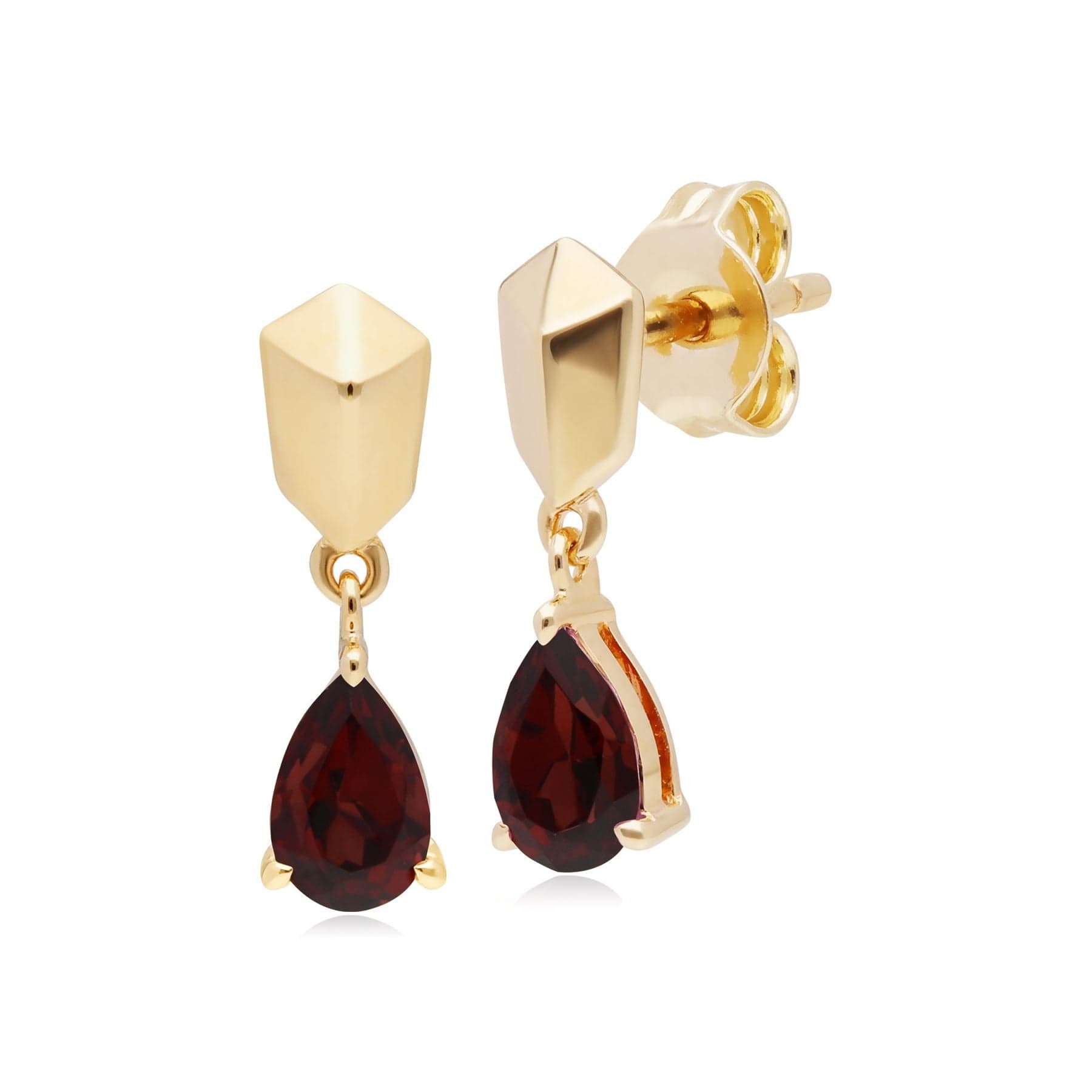 Micro Statement Garnet Drop Earrings in Yellow Gold Plated 925 Sterling Silver