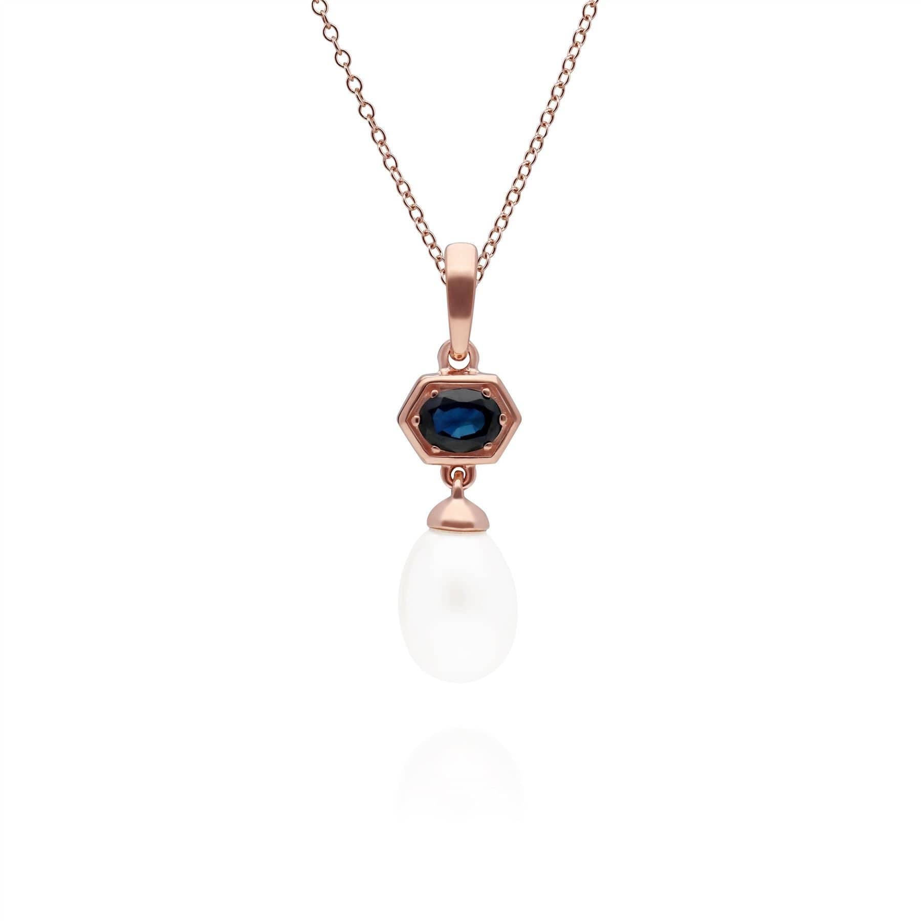 Modern Pearl & Sapphire Ring & Pendant Set in Rose Gold Plated  Silver - Gemondo