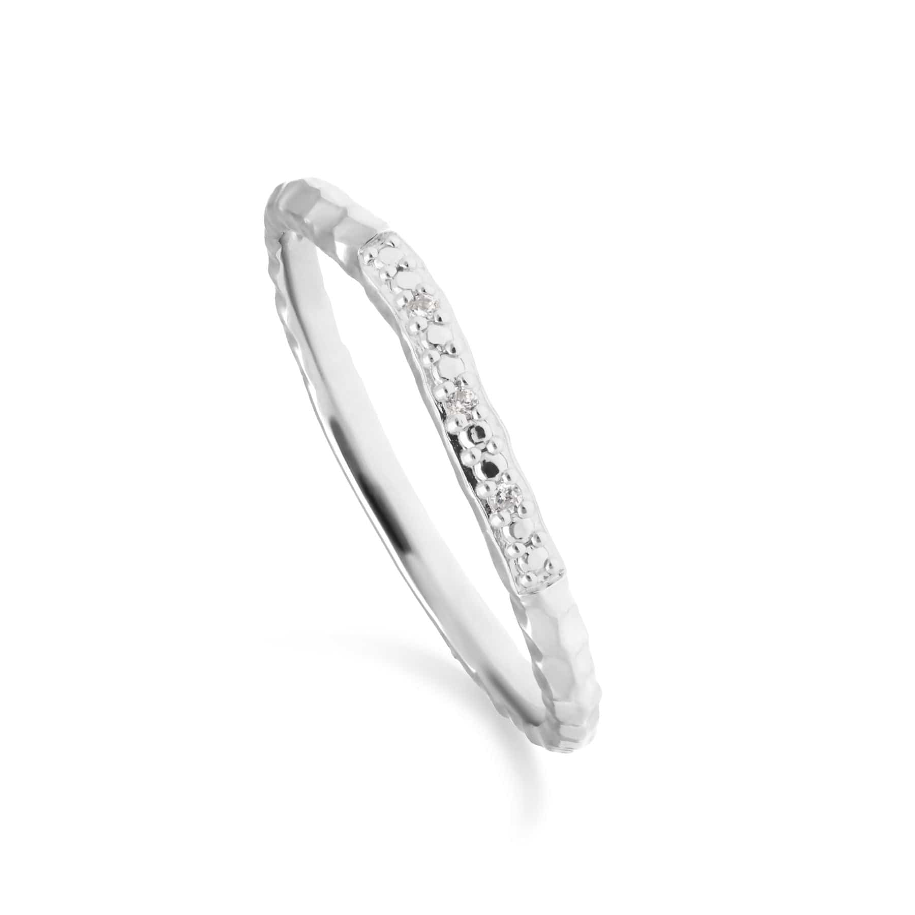 Diamond Pave Collection Hammered Band Ring in 9ct White Gold