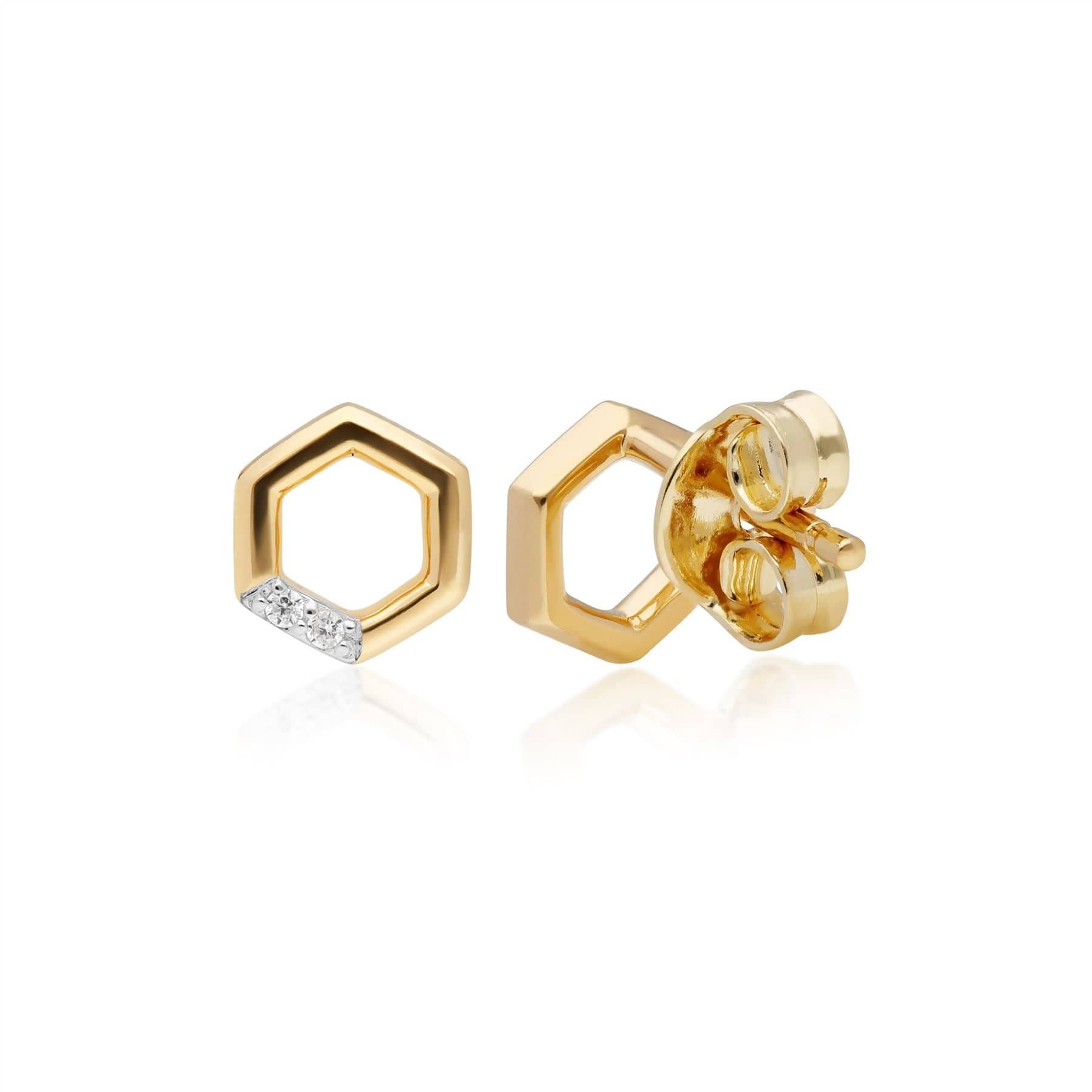 Diamond Hexagon Stud Earrings in Yellow Gold