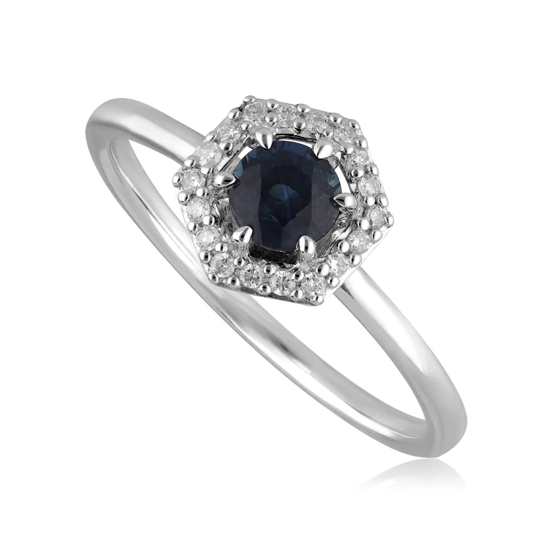 162R0403019 9ct White Gold 0.448ct Sapphire & Diamond Halo Ring 1