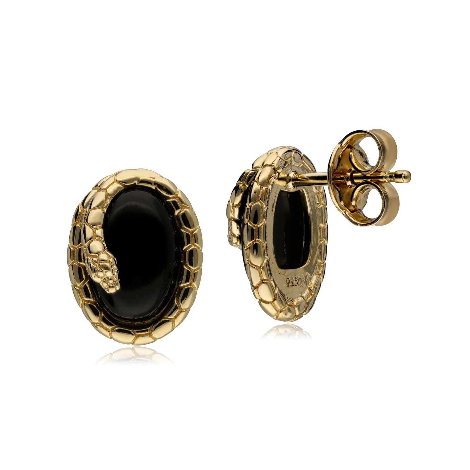 ECFEW™ 'The Ruler' Onyx Winding Snake Stud Earrings with post and butterfly backing