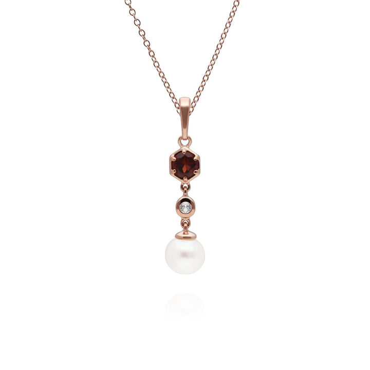 270P030307925 Modern Pearl, Garnet & Topaz Drop Pendant in Gold Plated Sterling Silver 1