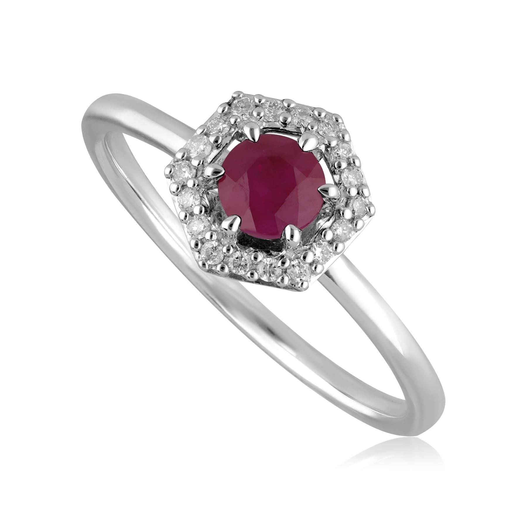 162R0404029 9ct White Gold 0.92ct Ruby & Diamond Halo Engagement Ring 1