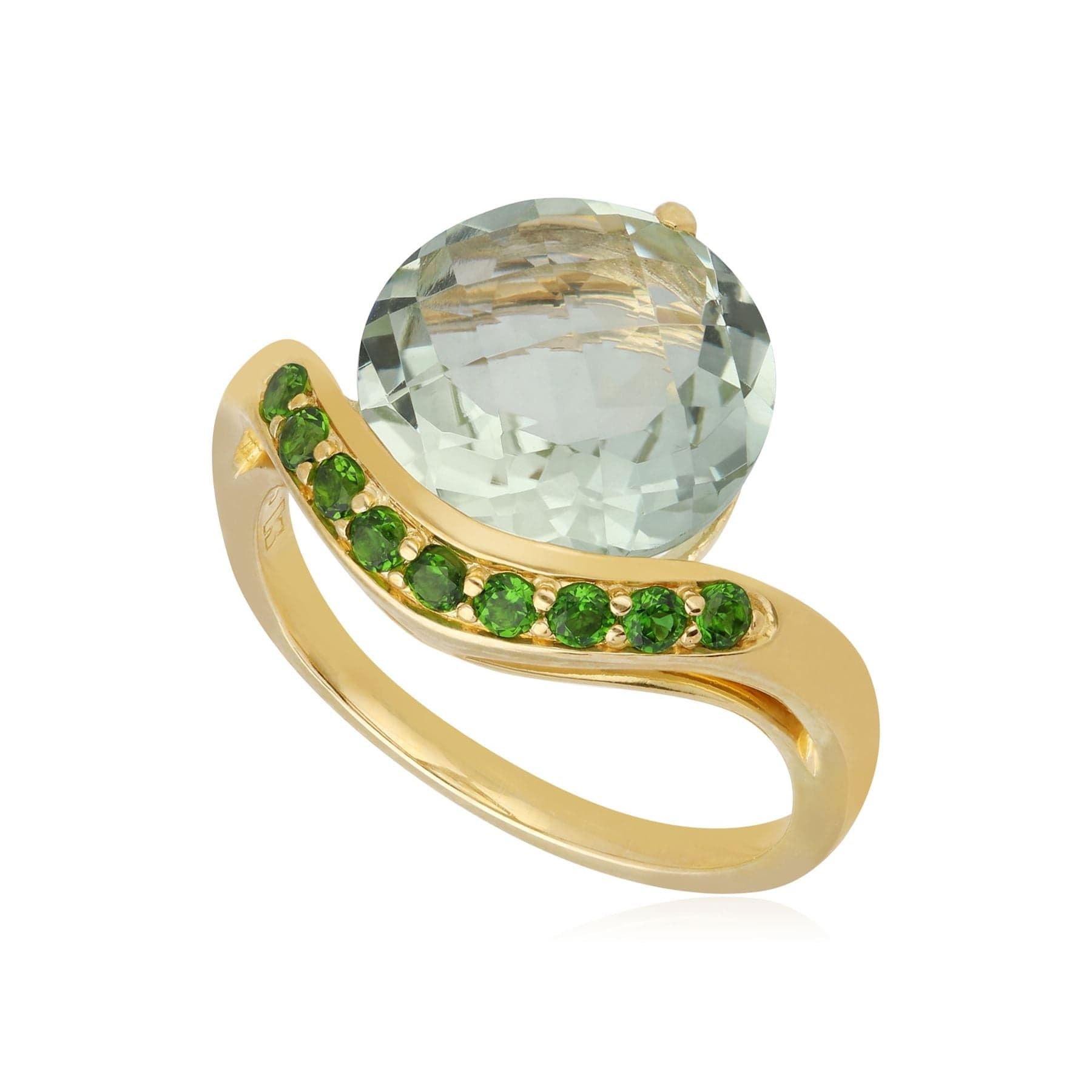 Kosmos Green Mint Quartz & Chrome Diopside Cocktail Ring in 9ct Yellow Gold - Gemondo
