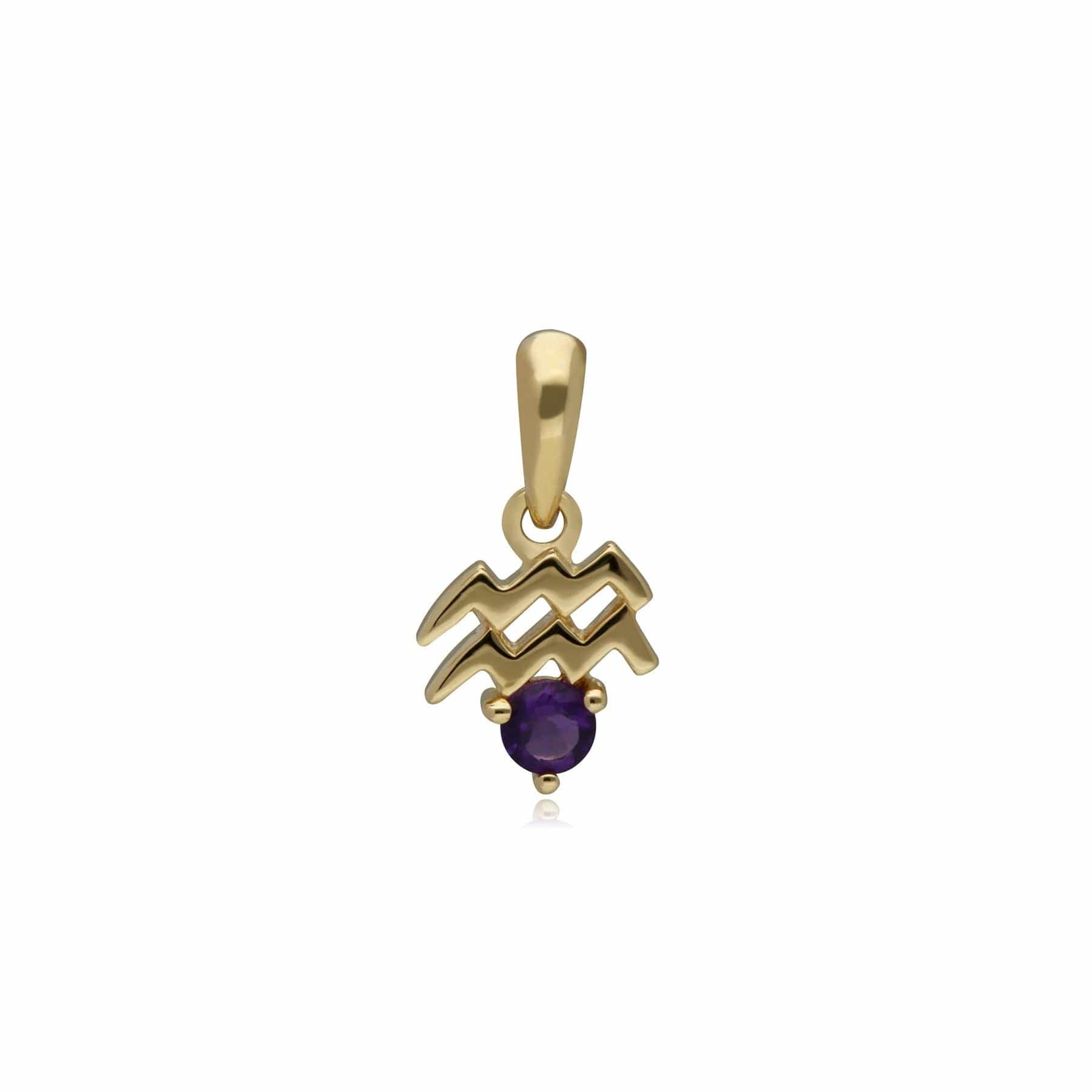 135P2005019 Amethyst Aquarius Zodiac Charm Necklace in 9ct Yellow Gold 5