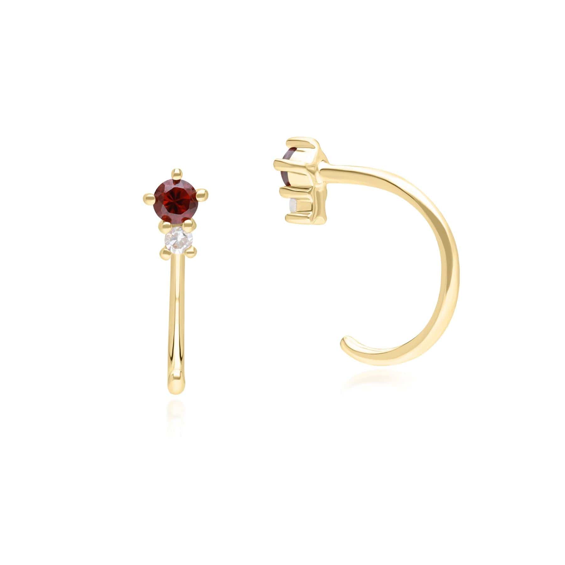 135E1823059 Modern Classic Garnet & Diamond Pull Through Hoop Earrings in 9ct Yellow Gold Side