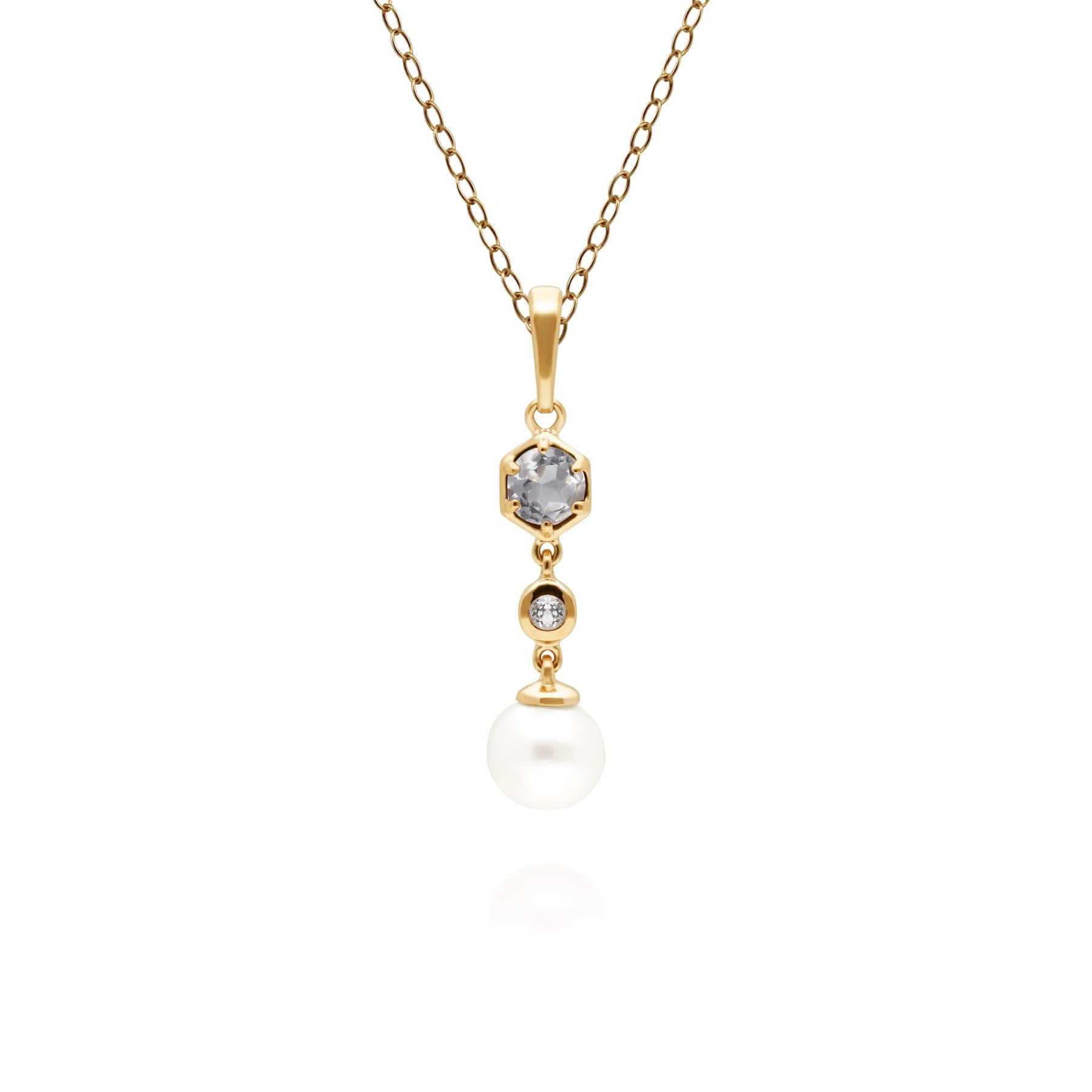 Modern Pearl & White Topaz Drop Pendant in Gold Plated Silver