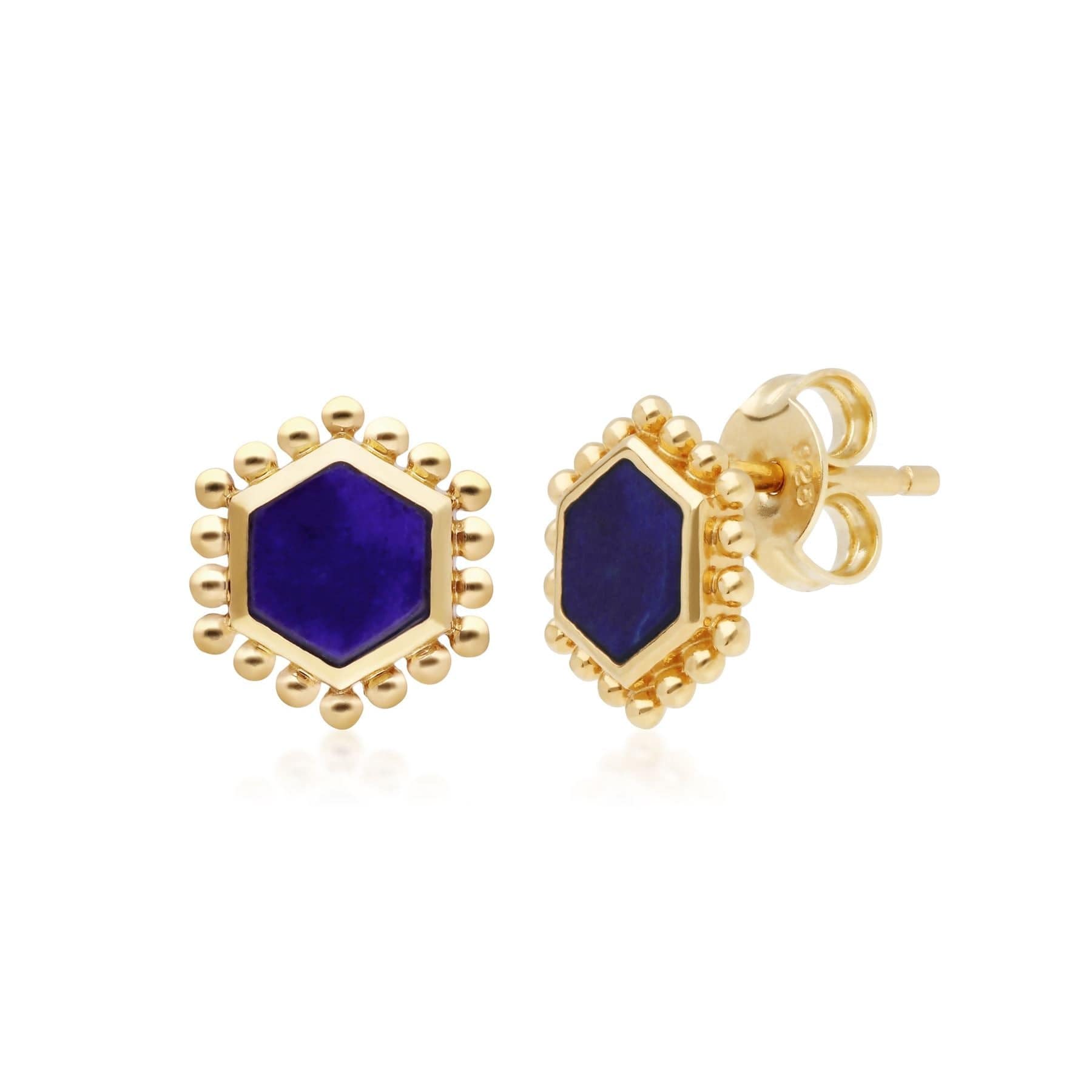 Lapis Lazuli Slice Stud Earrings in Yellow Gold Plated Sterling Silver