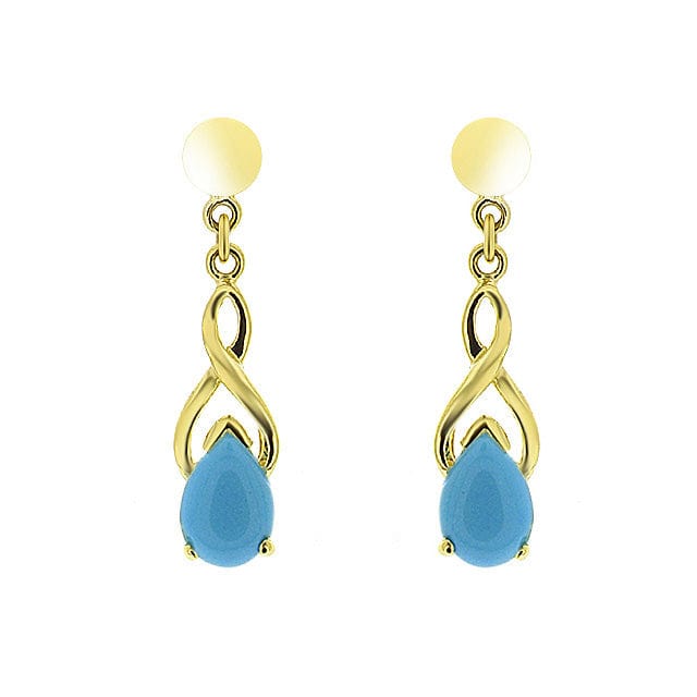 9ct Yellow Gold 0.92ct Pear Cut Turquoise Celtic Style Drop Earrings Image