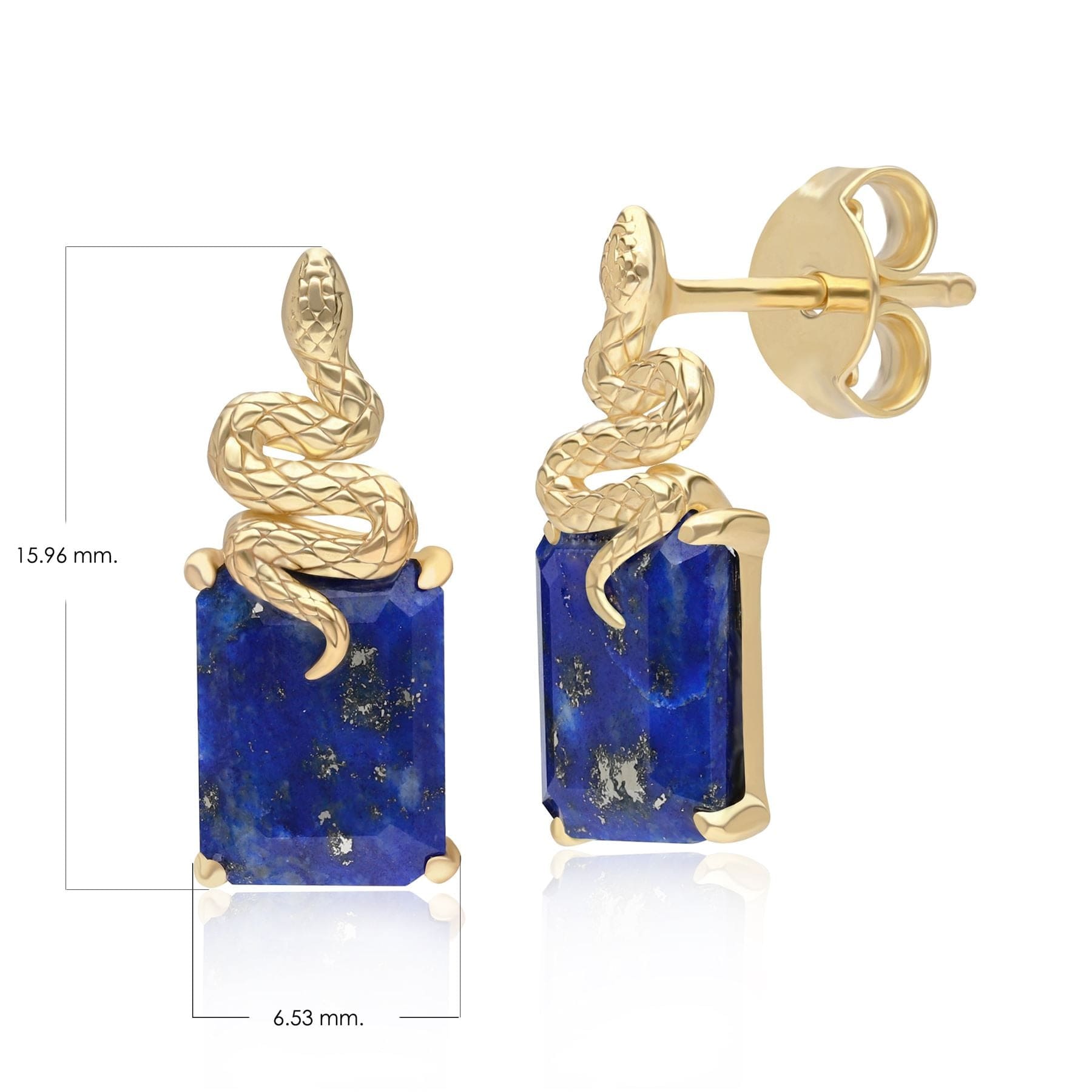 270E037102925 Grand Deco Lapis Lazuli Snake Stud Earrings in Gold Plated Sterling Silver Dimensions