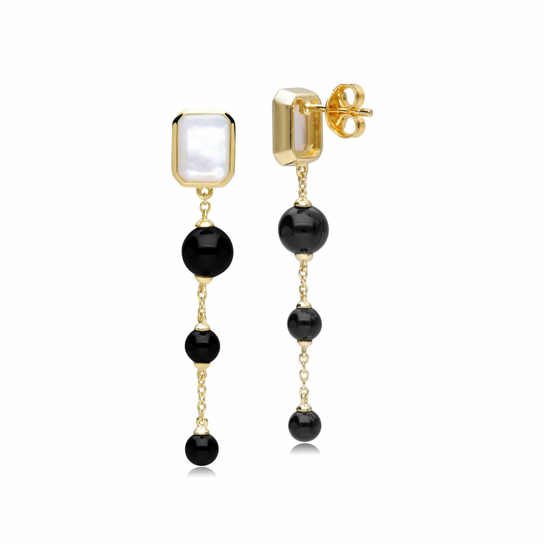 ECFEW™ Unifier Mother of Pearl & Onyx Dangle Drop Earrings In Sterling Silver - Gemondo