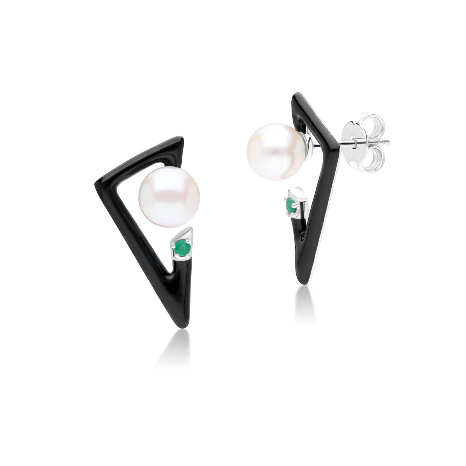 Grand Deco Enamel, Emerald & Pearl Retro Earrings