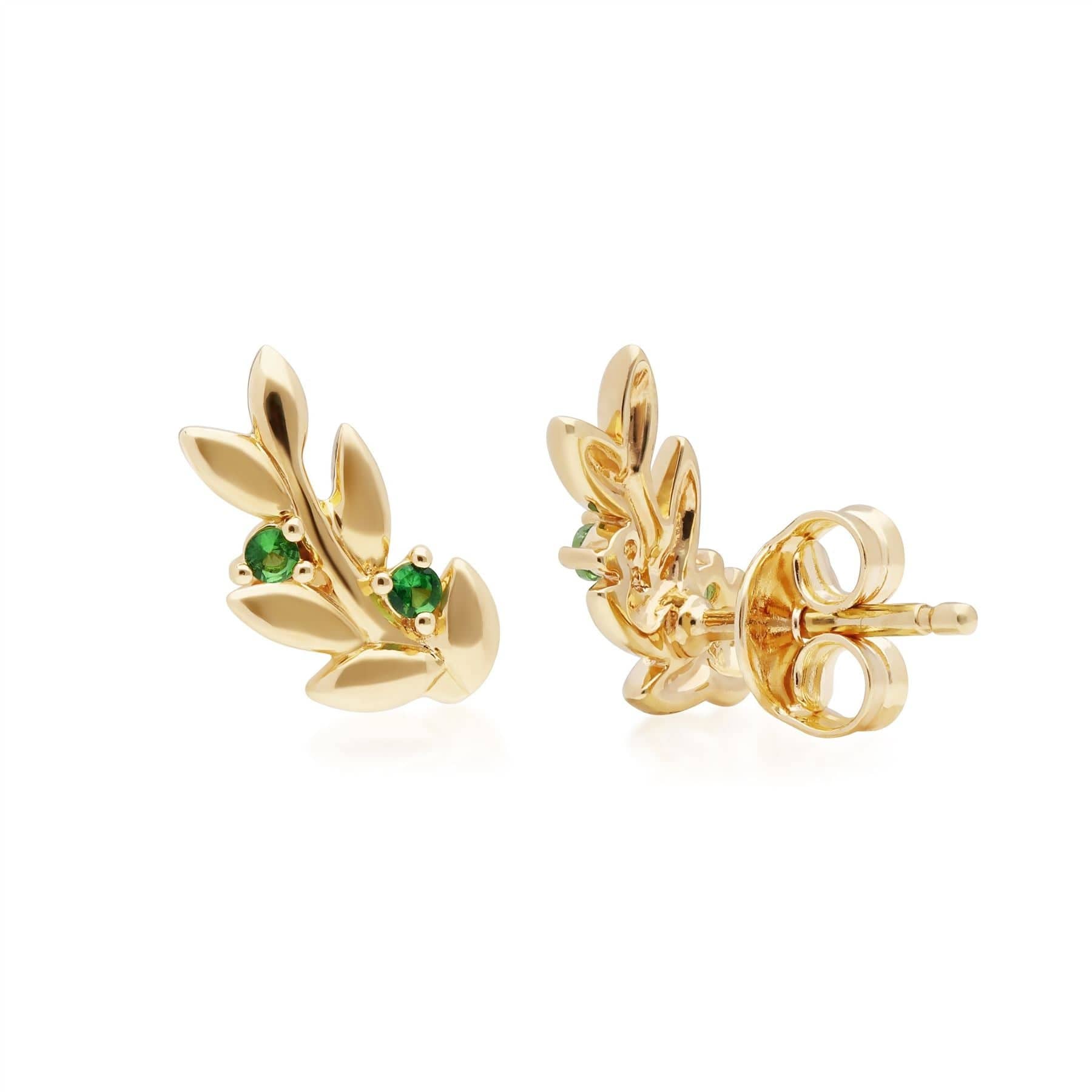 O Leaf Tsavorite Stud Earrings in Gold Plated Sterling Silver