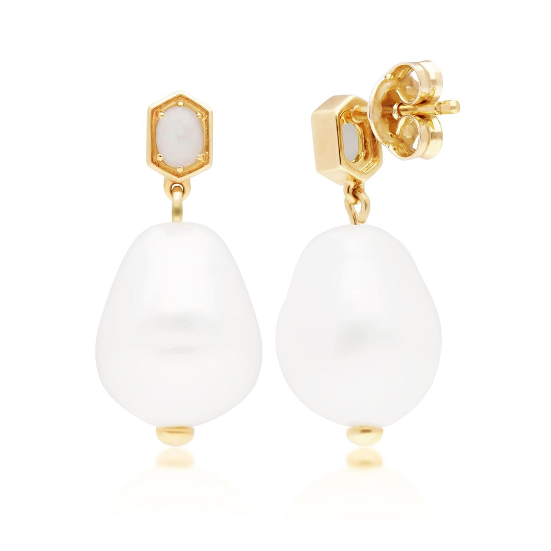 270E030801925 Modern Baroque Pearl & Opal Drop Earrings in Gold Plated Silver 3