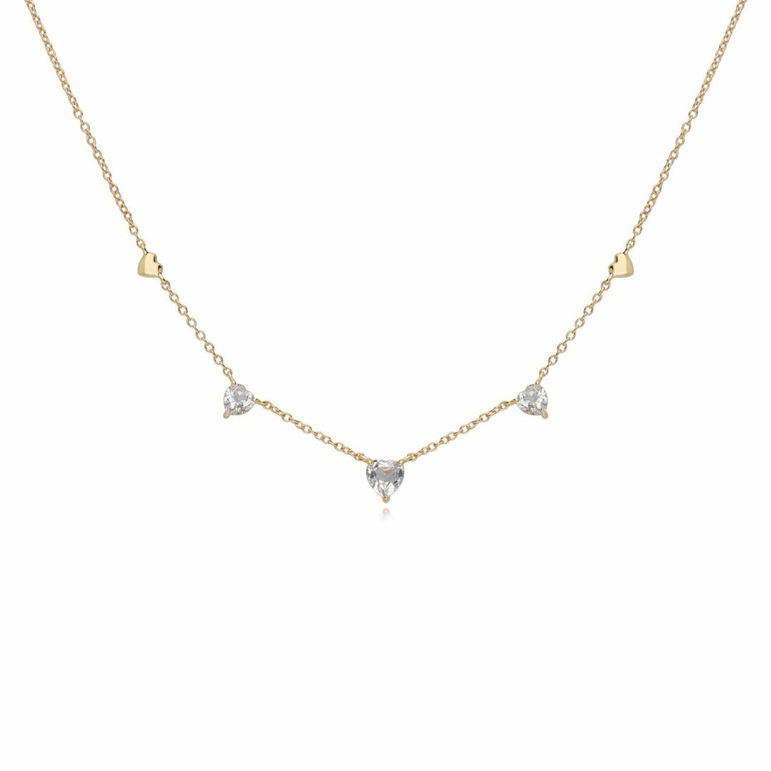 135N0394019 White Topaz Heart Necklace in 9ct Yellow Gold 1