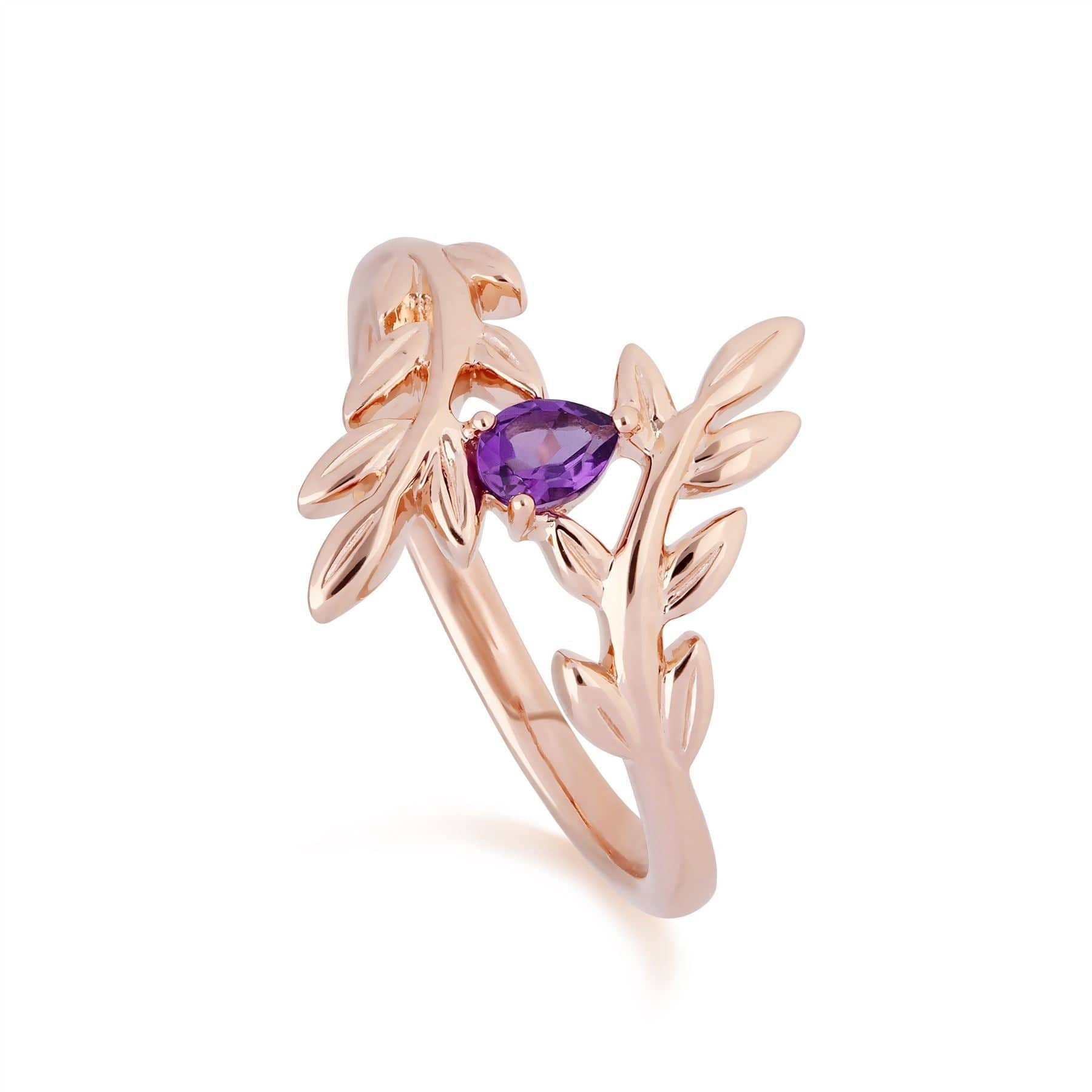 O Leaf Amethyst Stud Earring & Ring Set in 9ct Rose Gold - Gemondo