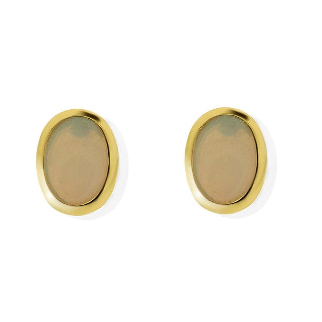 9ct Yellow Gold 0.85ct Opal Oval Cabochon Single Stone Stud Earrings Image