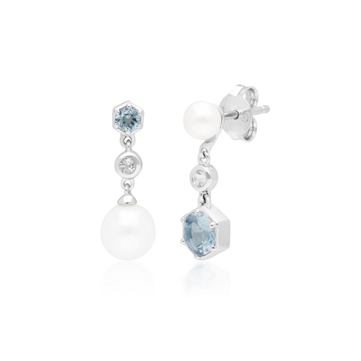 270E027201925 Modern Pearl & Topaz Drop Earrings in Silver 1