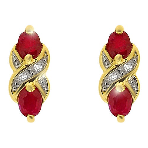8877 9ct Yellow Gold 0.88ct Ruby & Diamond Art Nouveau Stud Earrings 1