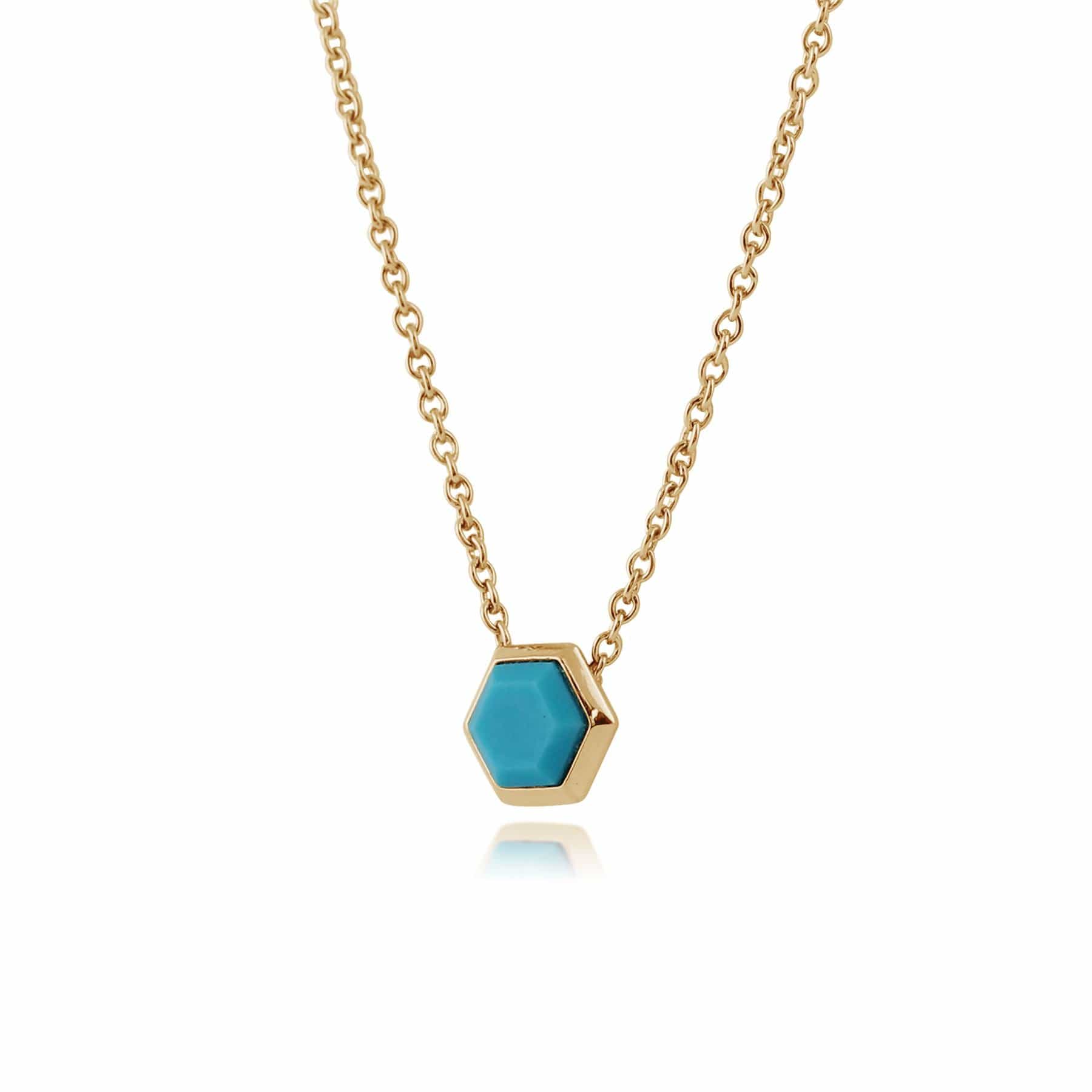 271N011401925 Geometric Hexagon Turquoise Necklace in Gold Plated  Silver 2