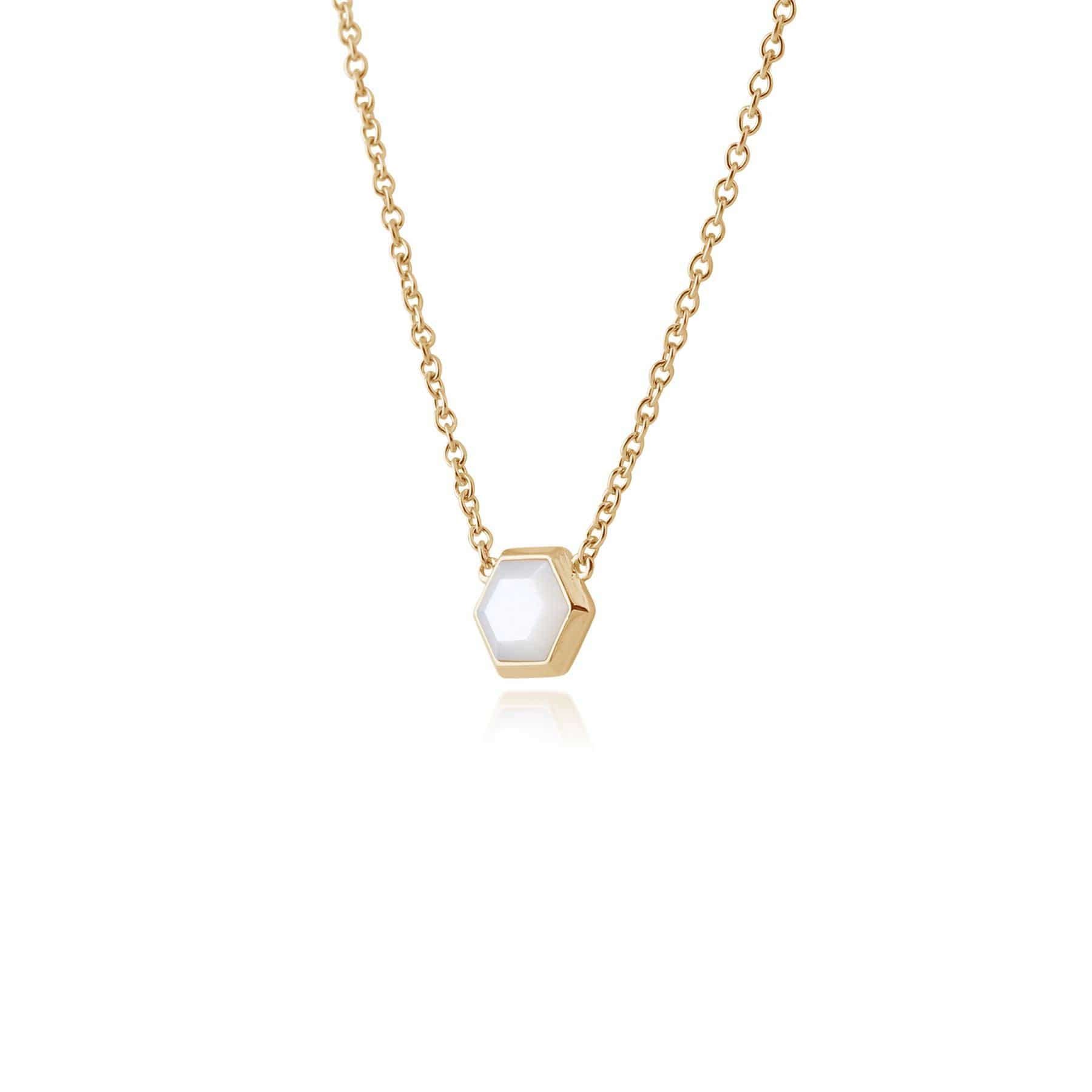 271N011403925 Geometric Hexagon Mother of Pearl Necklace in Gold Plated Silver 2
